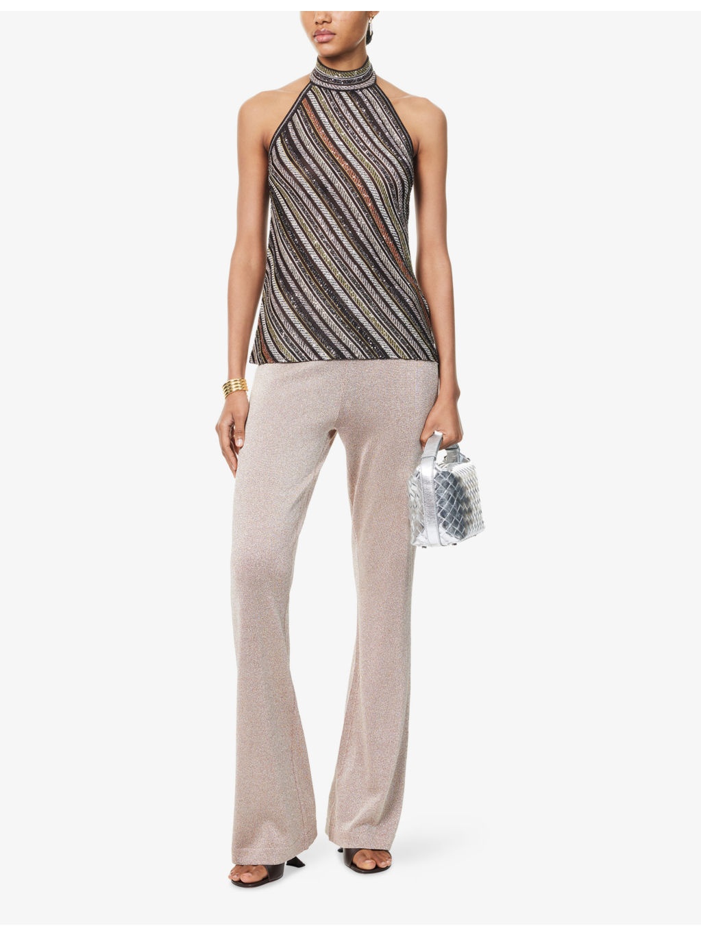 Halterneck Embellished Stretch-Woven Top - 2