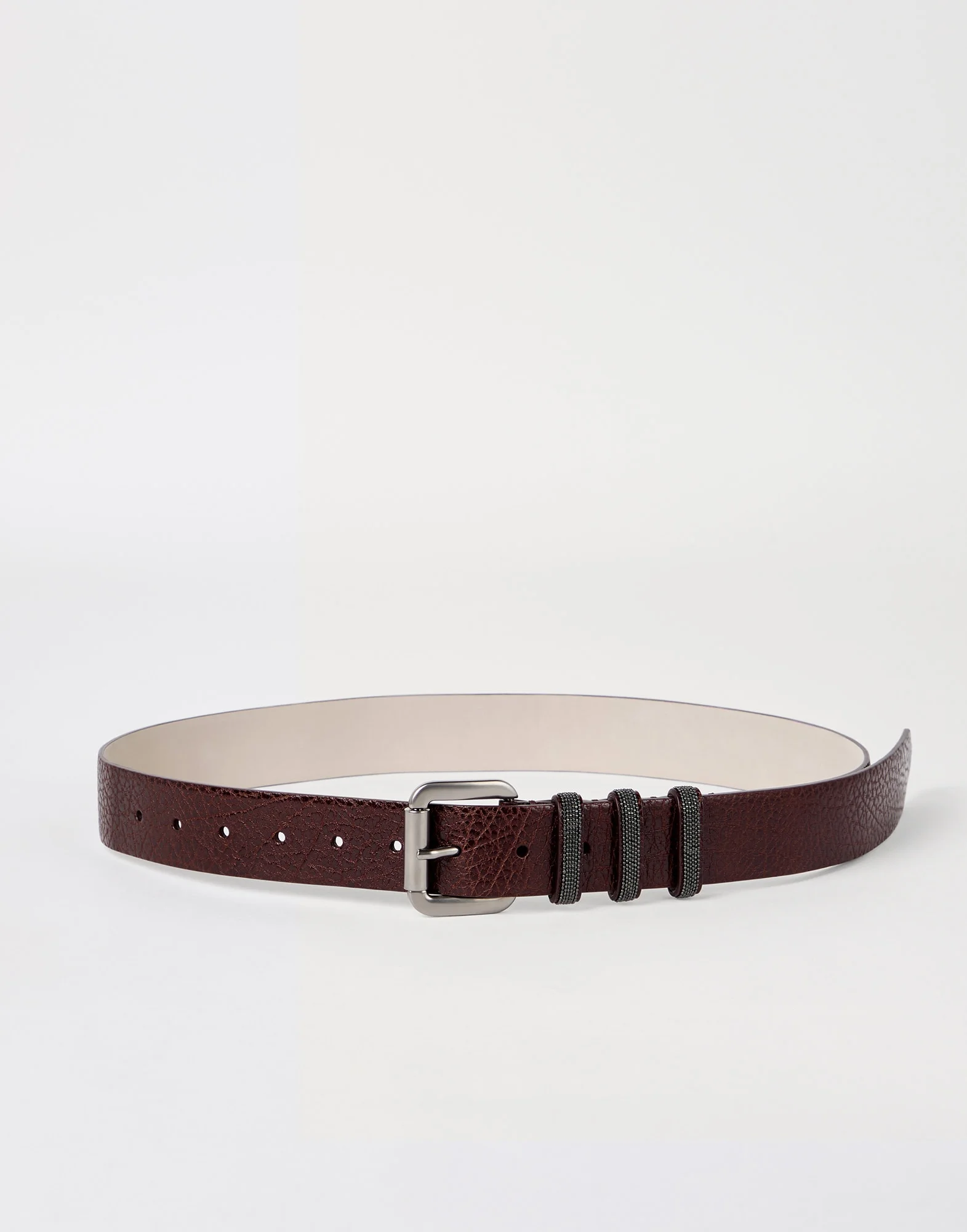 Glossy hammered calfskin belt with shiny loops - 1