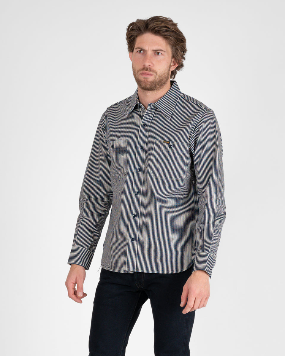 IHSH-274-IND 12oz Hickory Stripe Work Shirt - Indigo - 2
