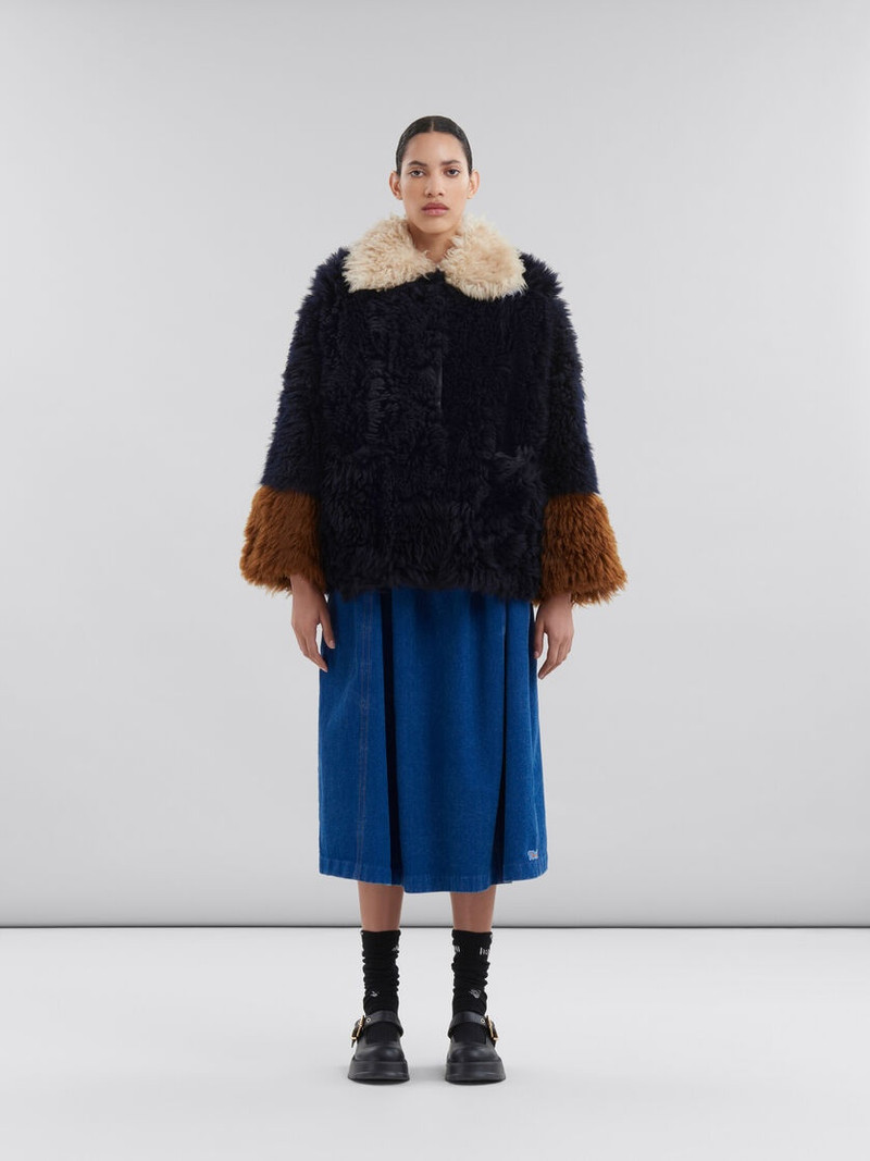 Marni NAVY LONG-HAIR SHEARLING JACKET WITH CONTRAST TRIMS outlook