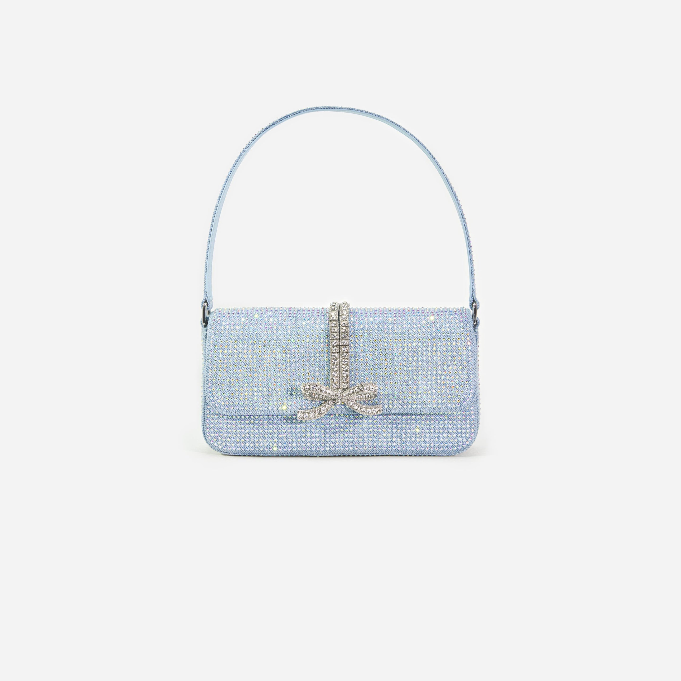 Blue Rhinestone Denim Baguette Bag - 1