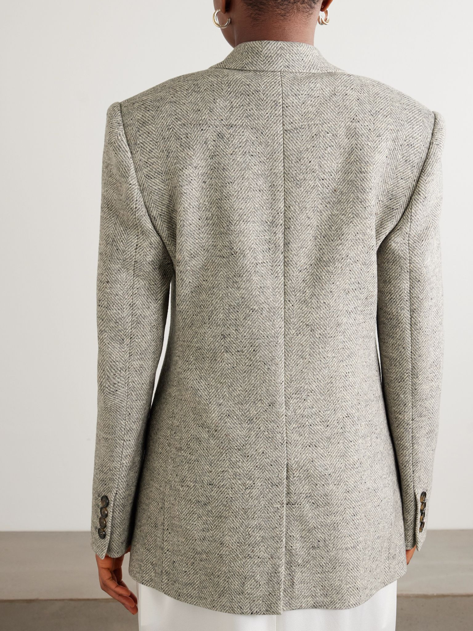 Wool and silk-blend herringbone blazer Gray - 4