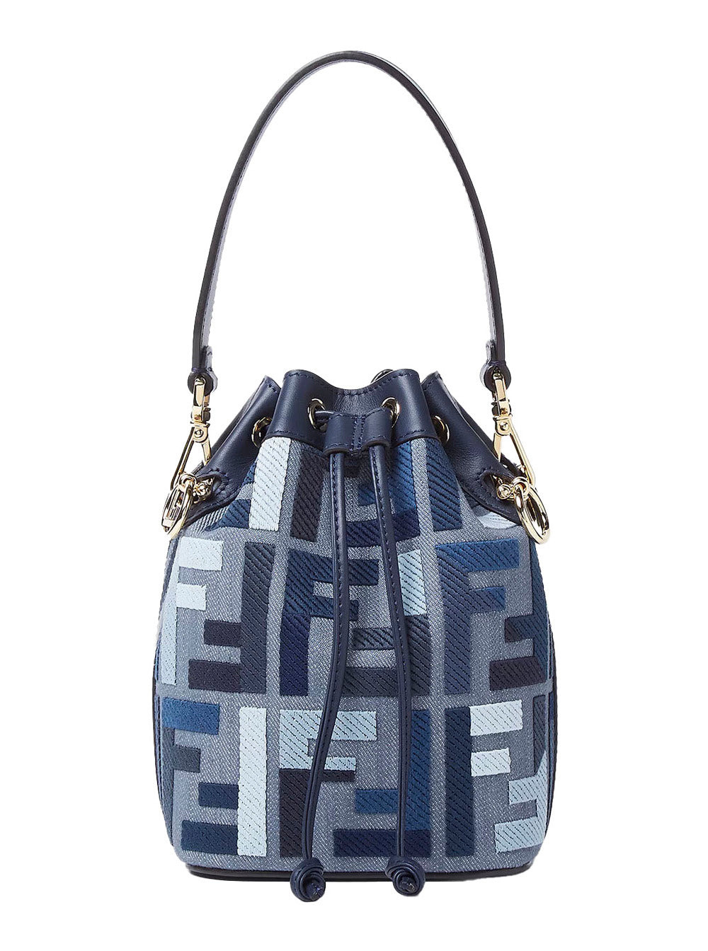 Fendi Women ‘Mon Tresor Mini’ Blue Bucket Bag With Drawstring Closure And All-Over Ff Motif In Cotto - 1