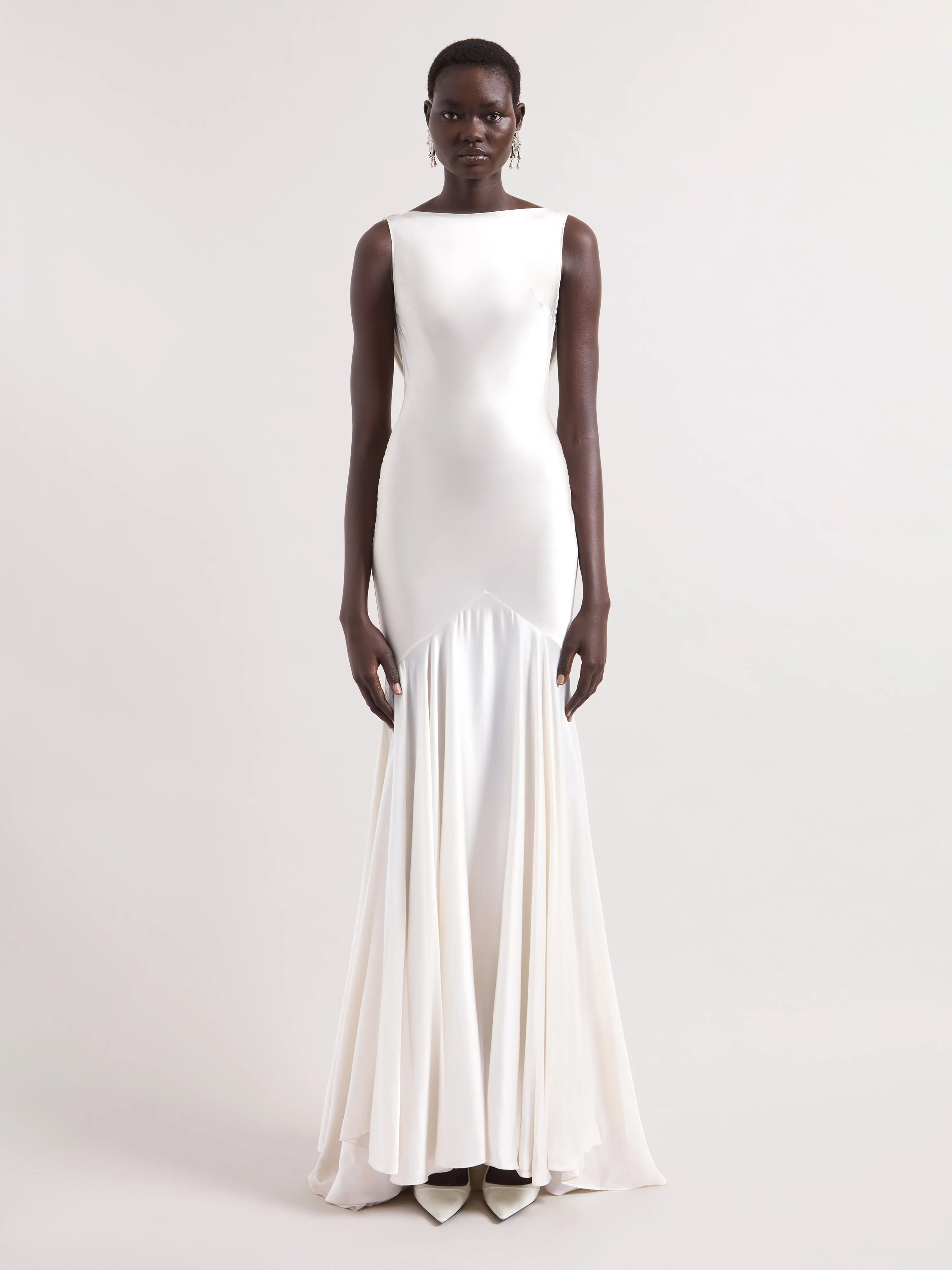Cream Mermaid Dress With Open Back - 1