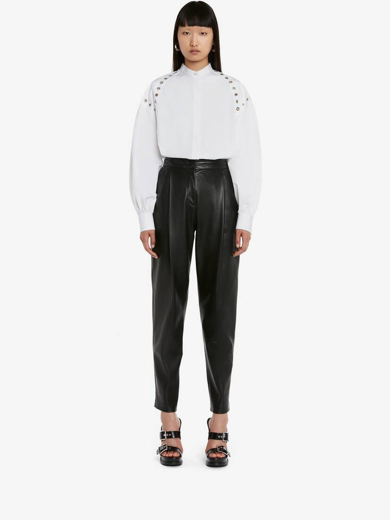 Alexander McQueen Women's Pleated Leather Trousers in Black outlook