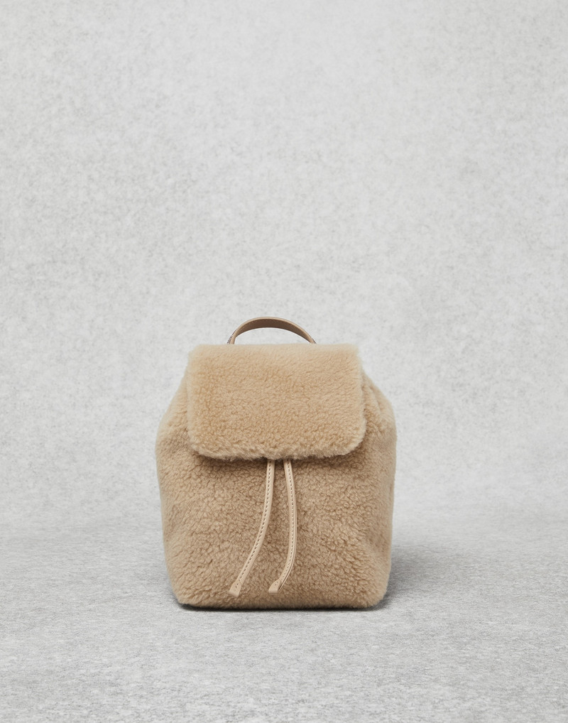 Virgin wool and cashmere fleecy backpack with shiny handle 1