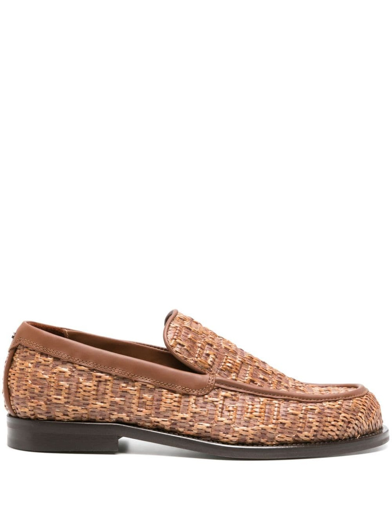 monogram-embossed raffia loafers 1