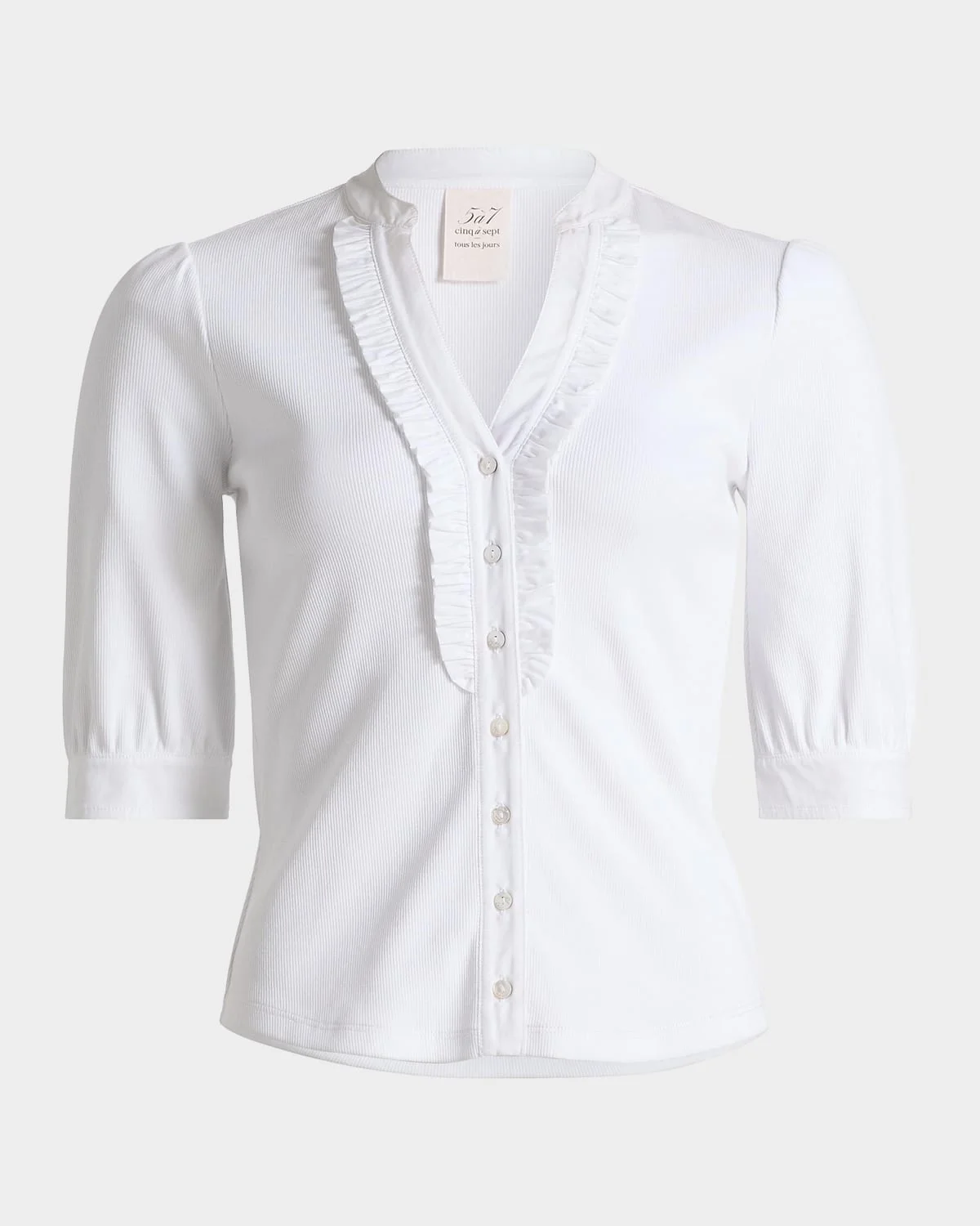 Justine Ribbed Stretch-Cotton Button-Front Blouse - 1