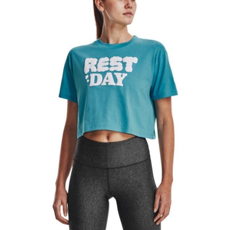 (WMNS) Under Armour Rest Day Crop T-shirt 'Teal' 1376747-433 - 4