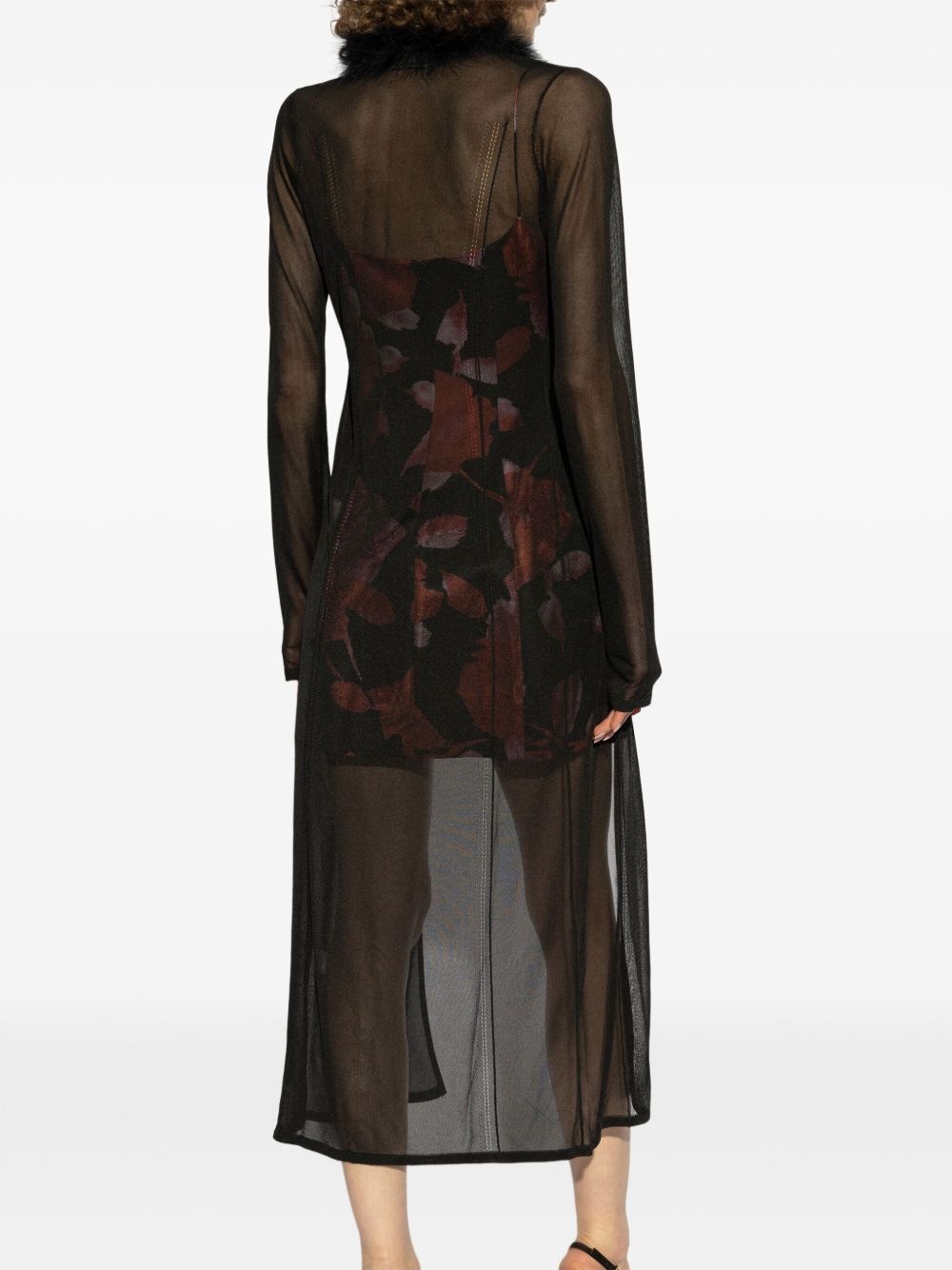 feather-trim coat - 4