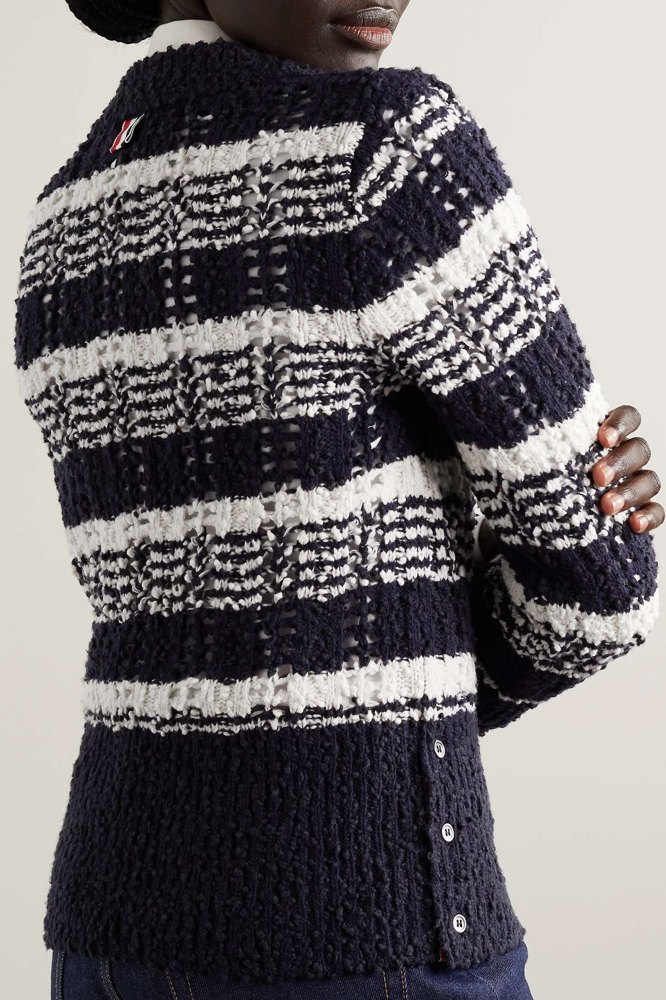 Striped bouclé-knit cotton-blend sweater - 3