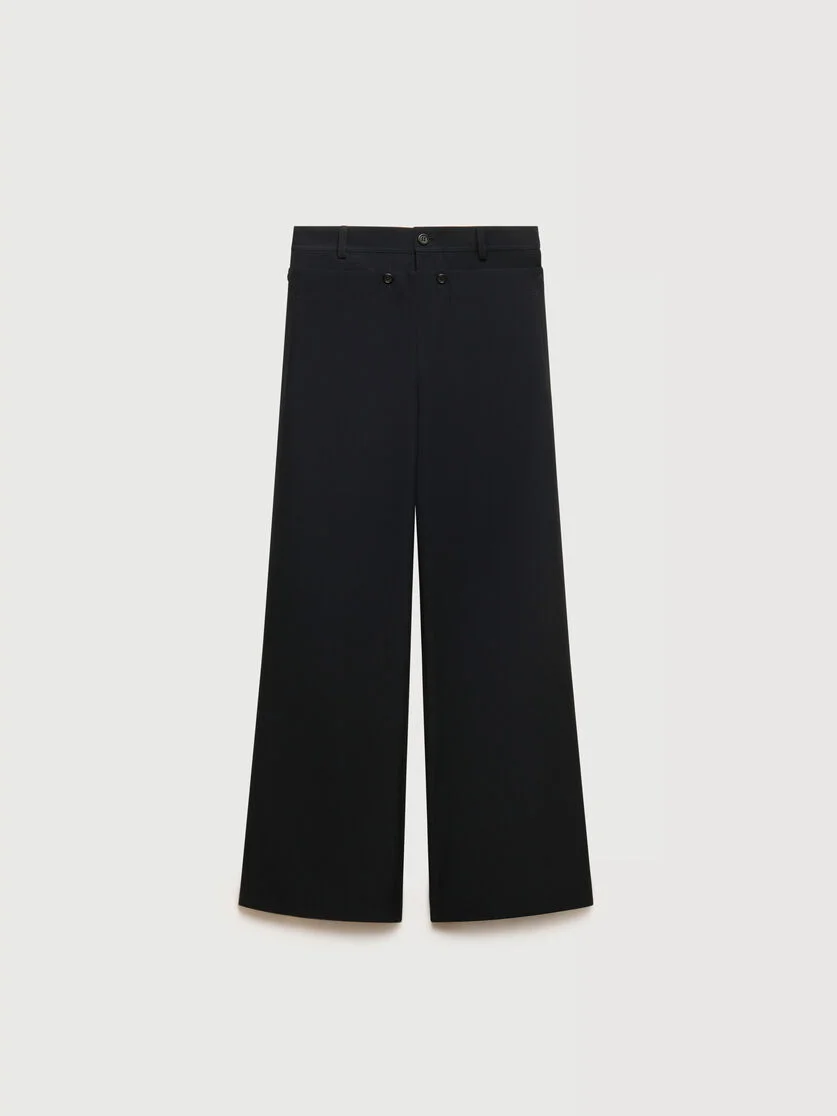 BLACK TECHNICAL WOOL TROUSERS WITH BUTTONED FLAP - 1