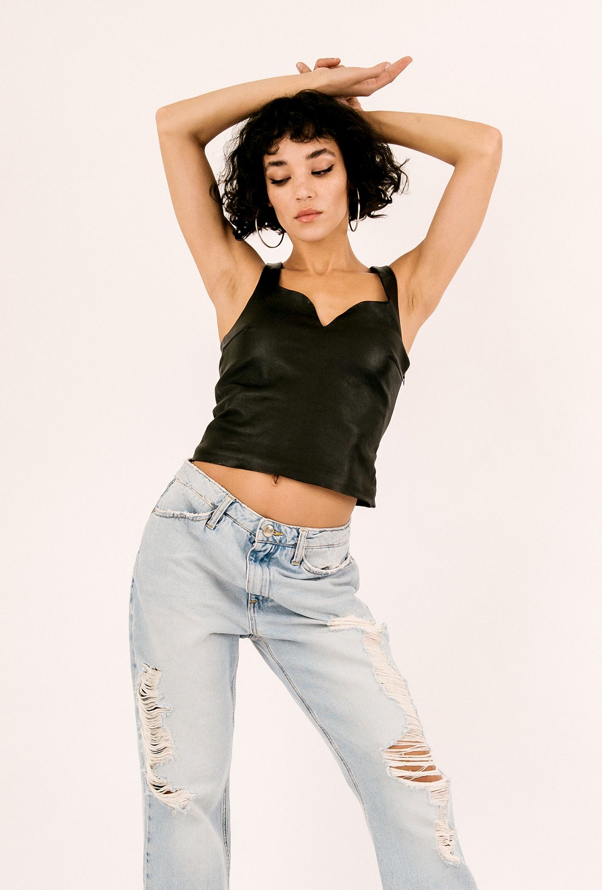 BLACK LEATHER SWEETHEART FITTED TANK - 3