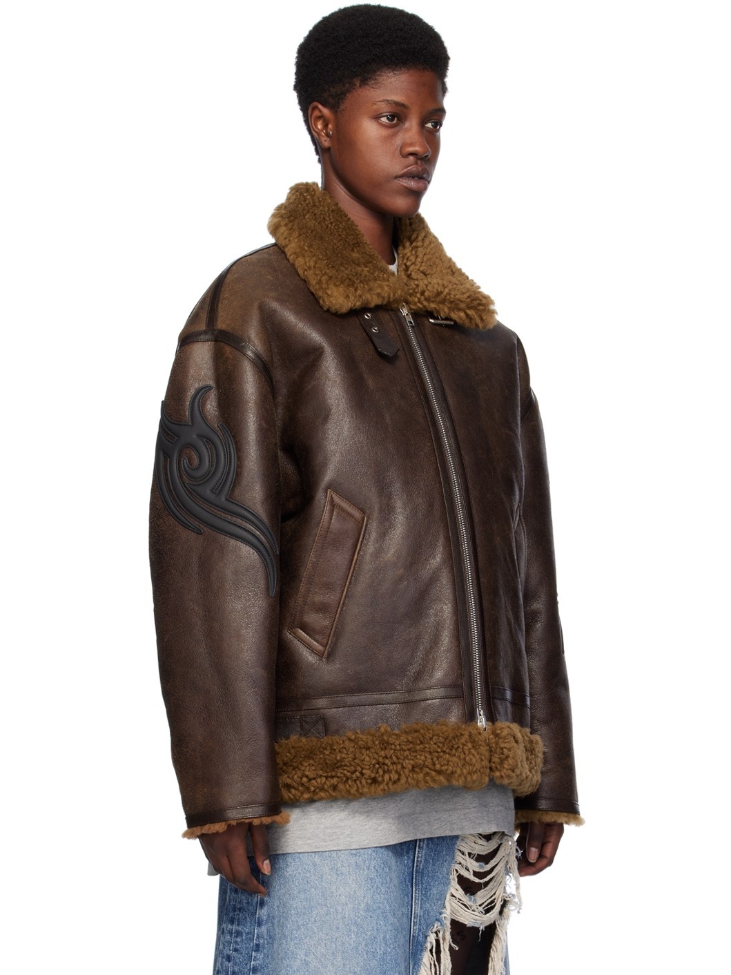 Brown Graphic Shearling Jacket - 2
