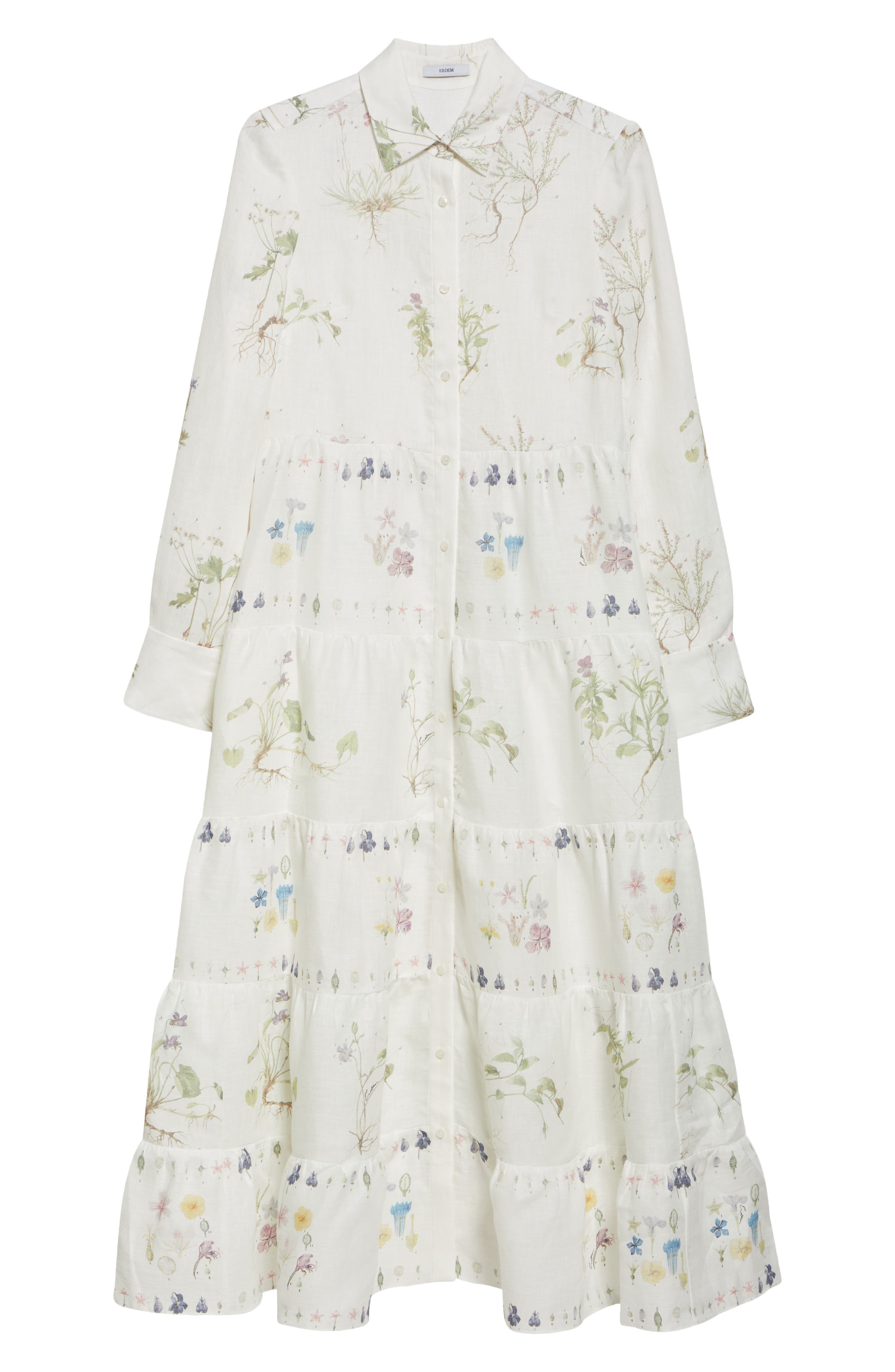 Erdem Long Sleeve Linen Shirtdress in Botanical Garden White at Nordstrom - 5