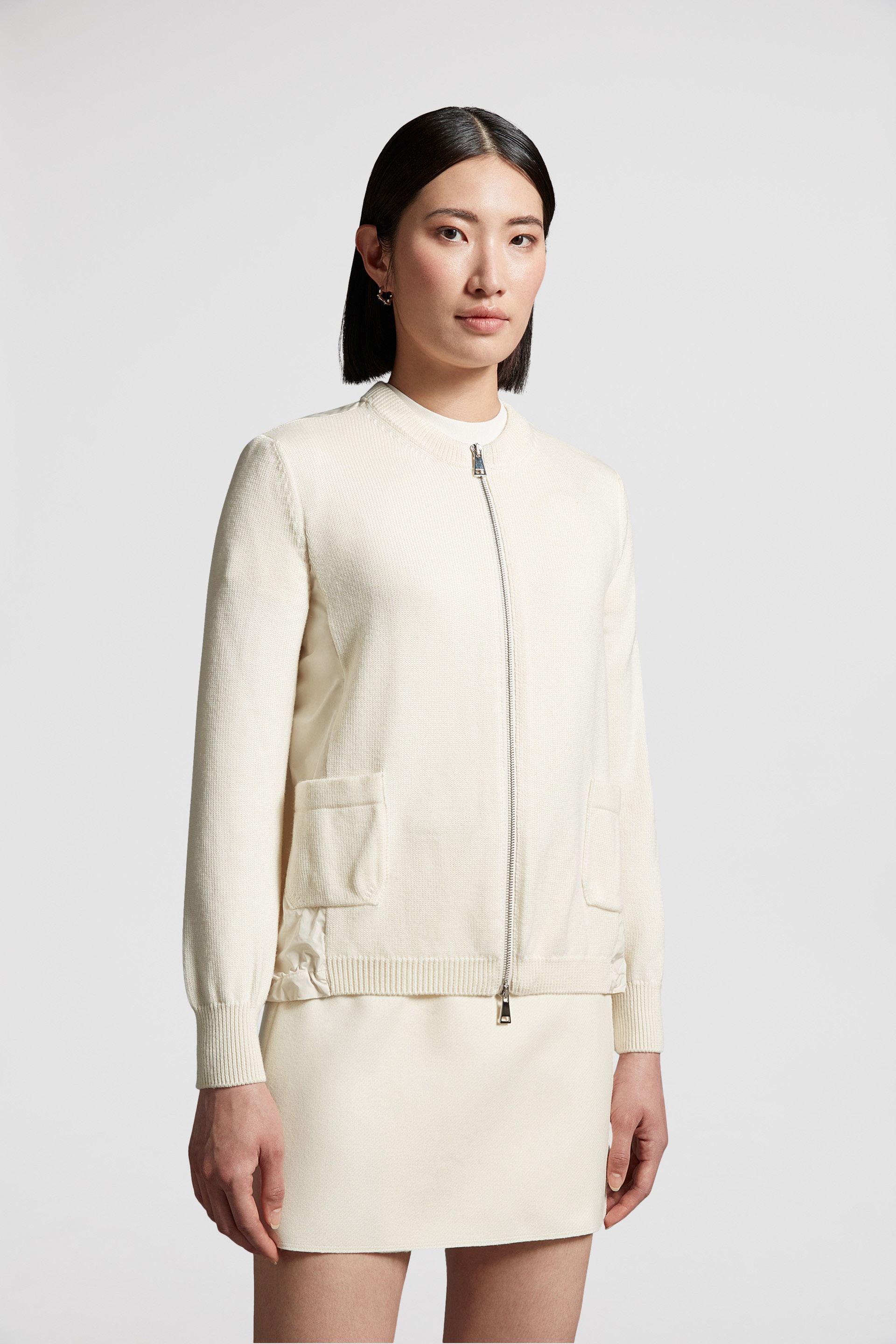 Moncler Wool & Taffeta Zip-Up Cardigan | REVERSIBLE