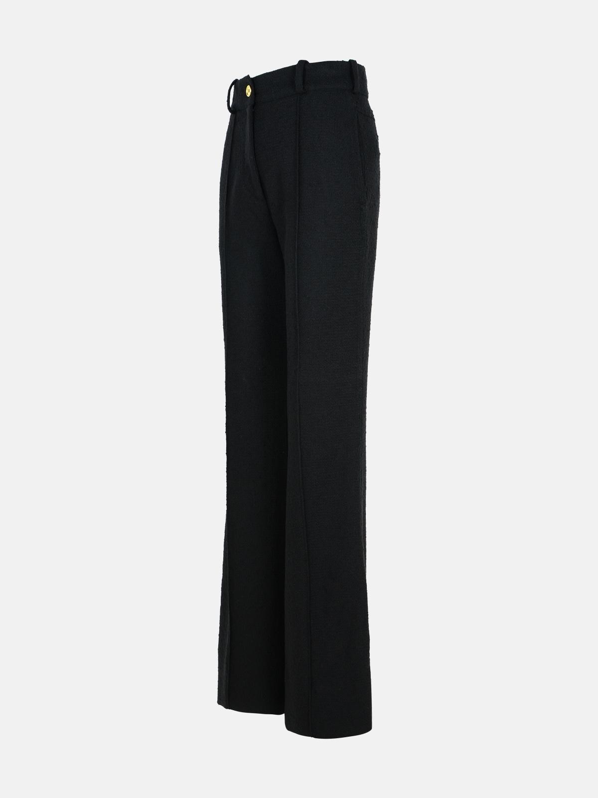 BLACK WOOL BLEND FLARE PANTS - 2