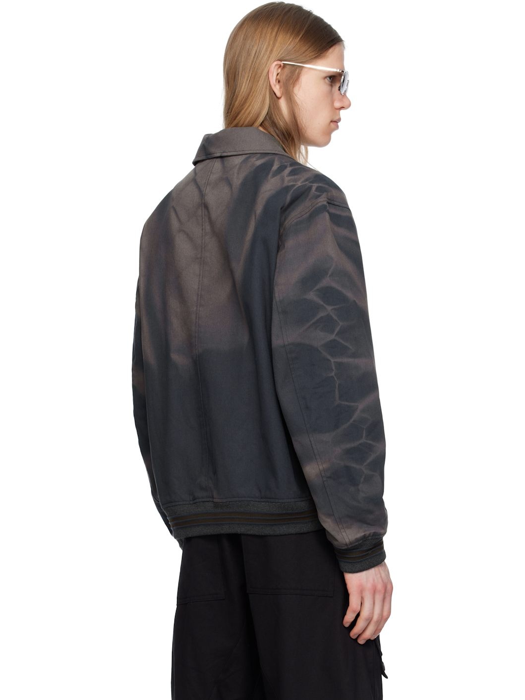 Navy Sun-Bleached Ribbed Blouson Denim Jacket - 3