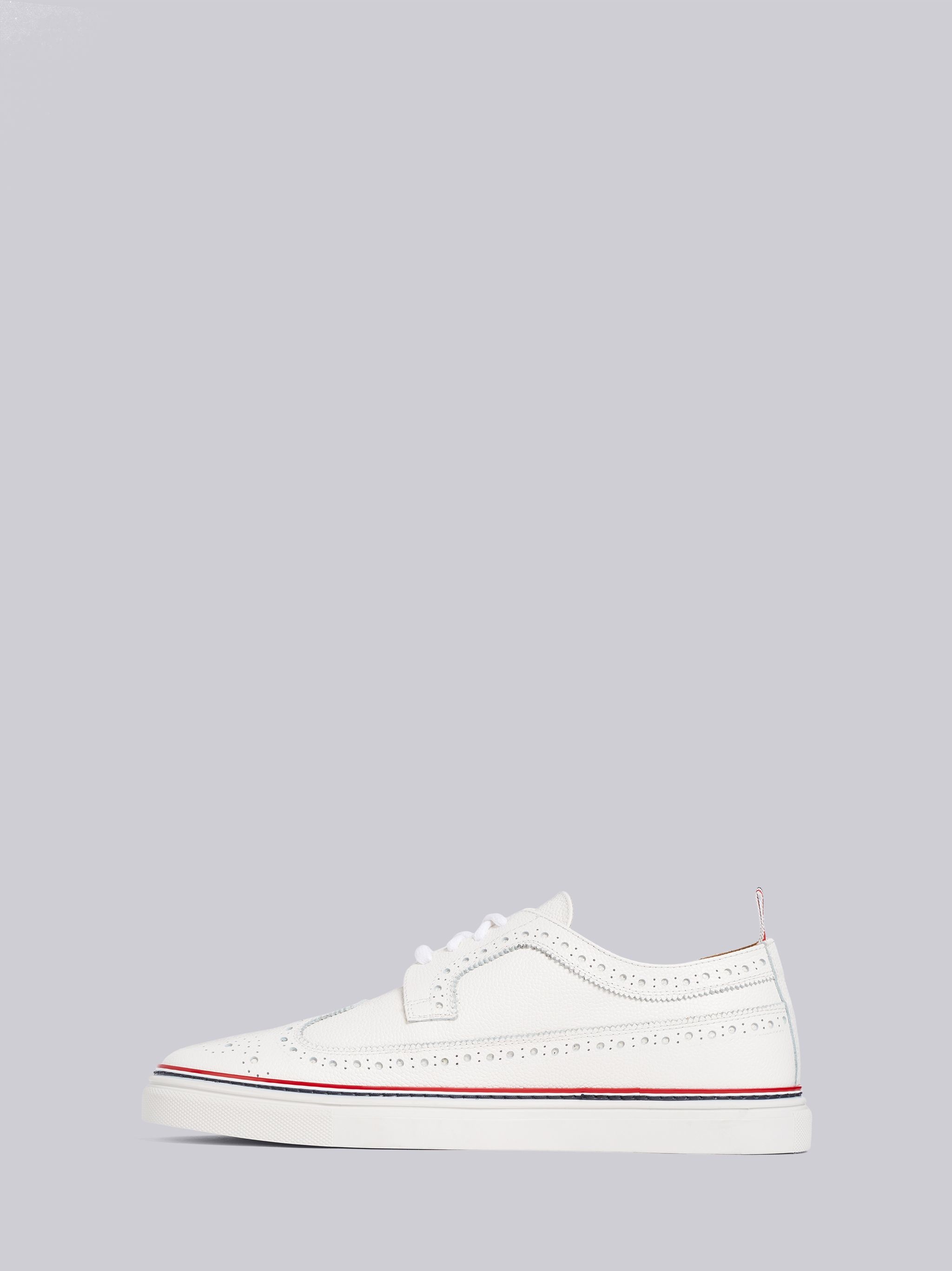 White Pebbled 4-Bar Brogue Sneaker - 3