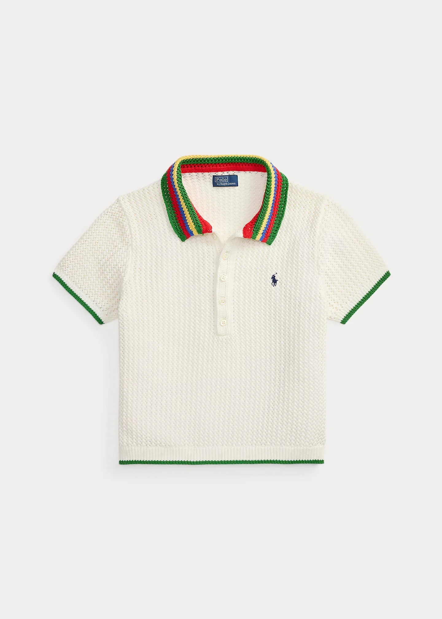 Striped-Collar Pointelle Polo Shirt - 1
