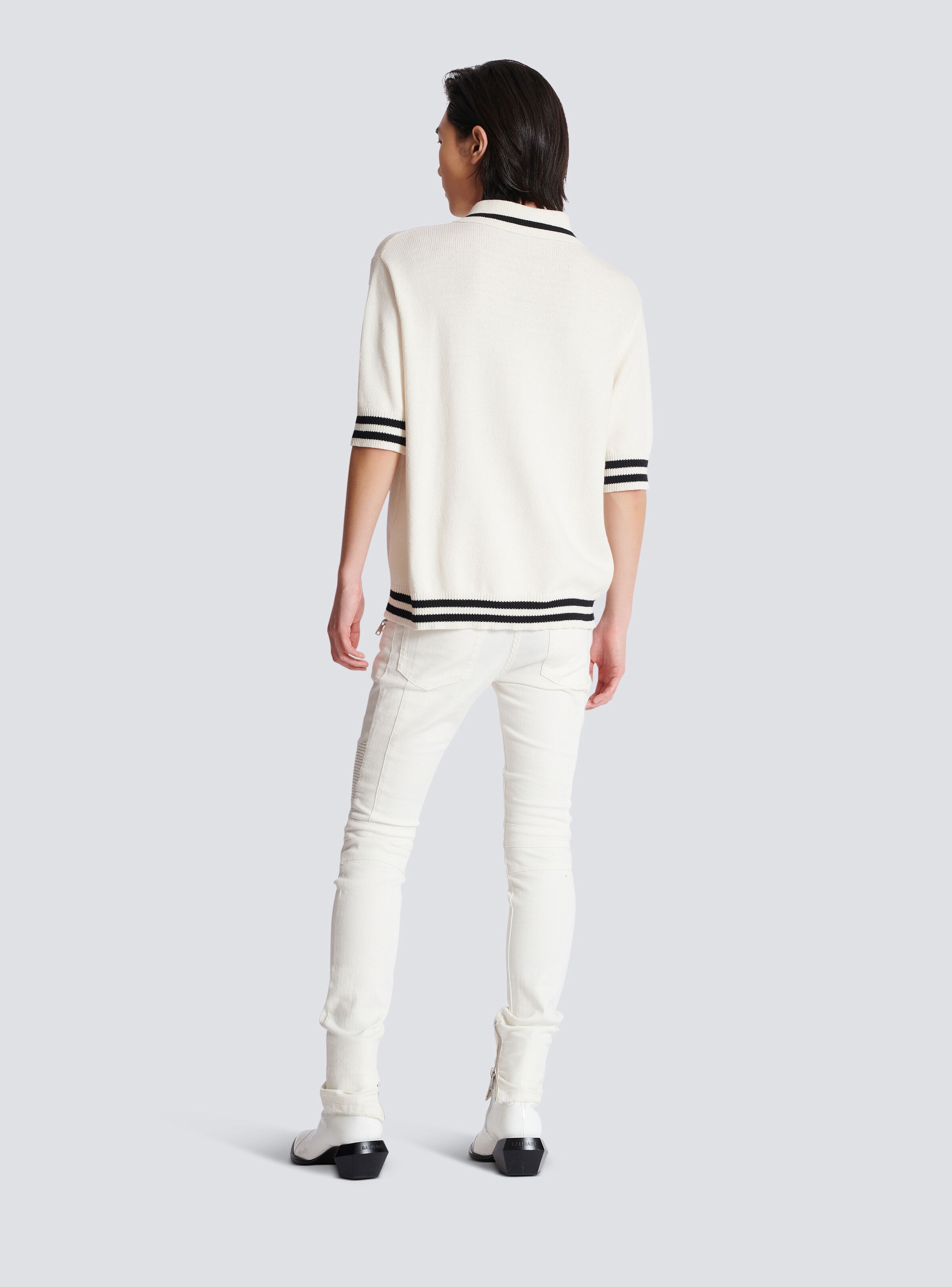 Wool polo shirt with Balmain Signature embroidery - 4