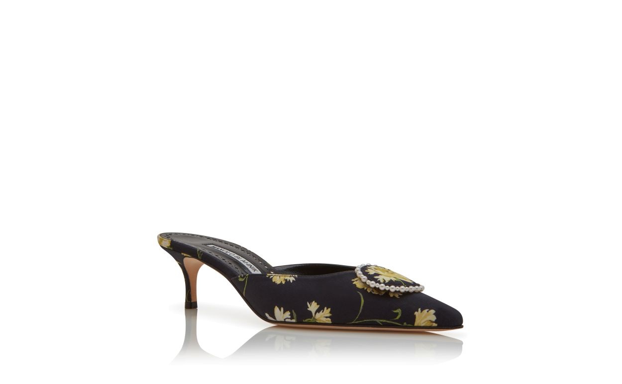 Black Satin Pearl Detail Mules - 3