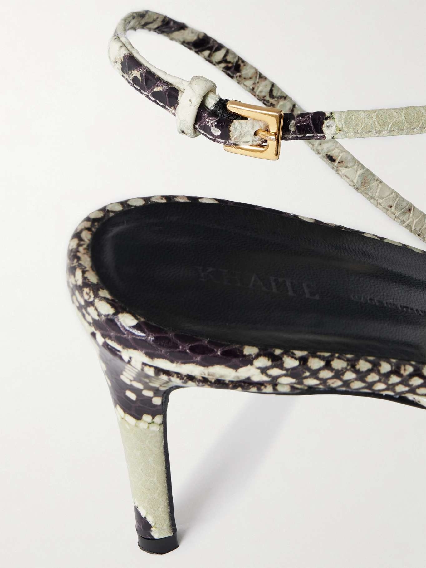 サンダル・ミュール KHAITE loop sandals F3076 920 Loop Sandal in Natural Python-Embossed Leather – KHAITE