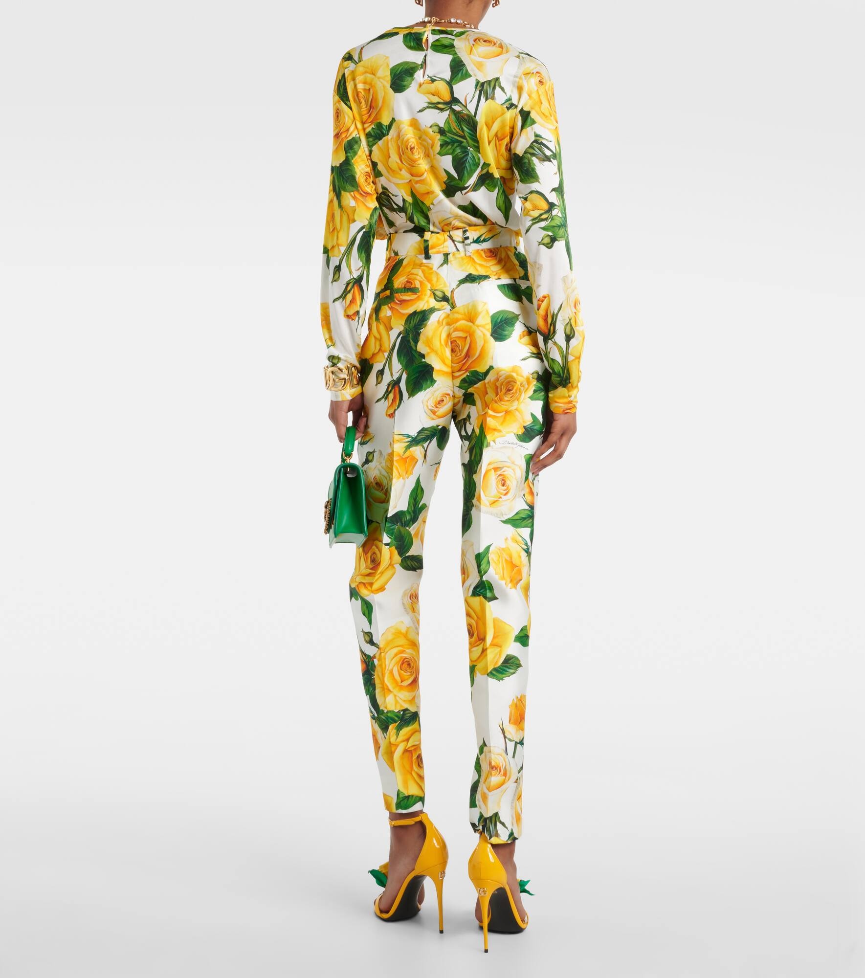 Floral high-rise silk-blend straight pants - 3