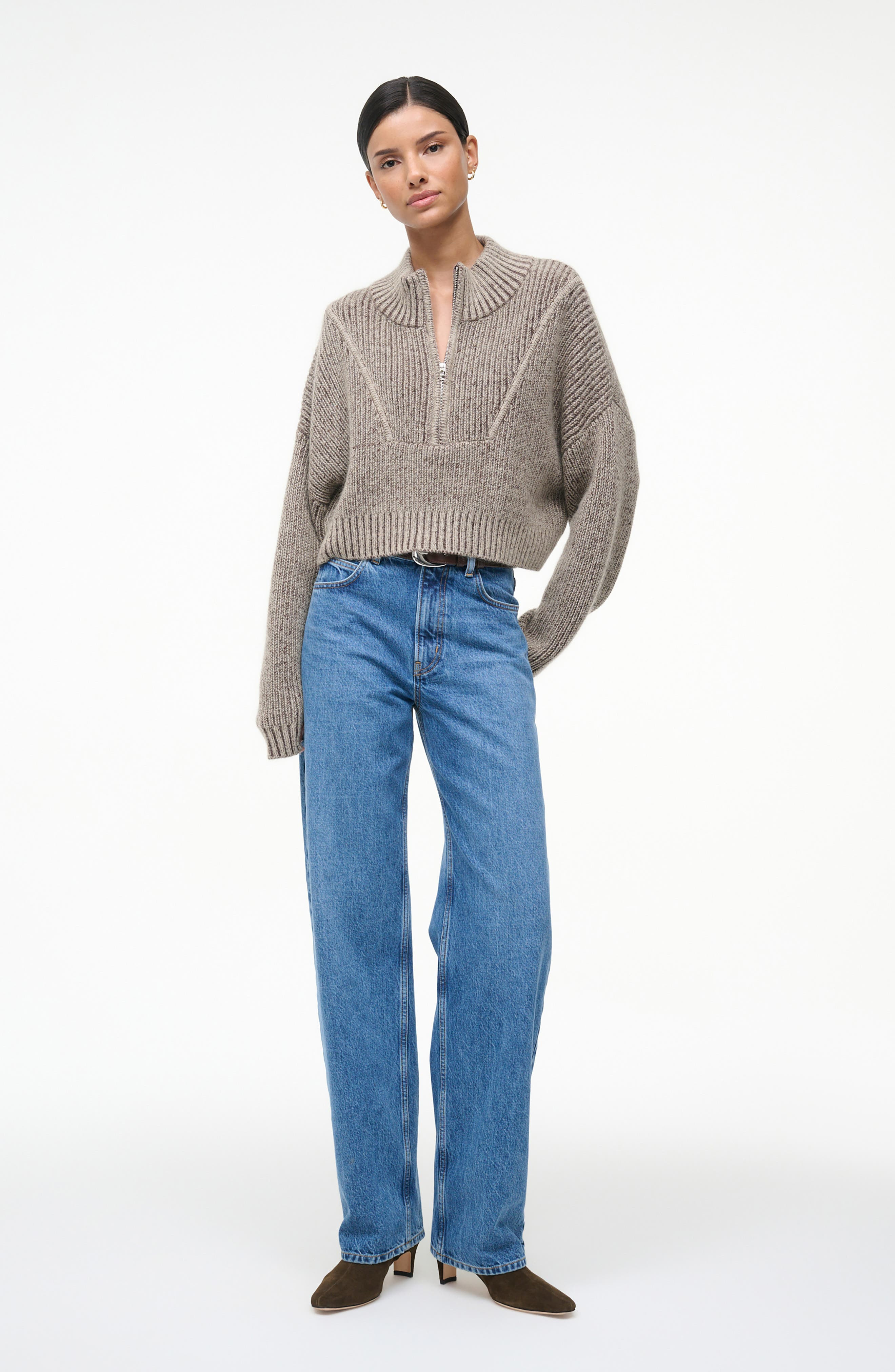STAUD Hampton Crop Cotton Blend Half-Zip Sweater in Bisque at Nordstrom - 4