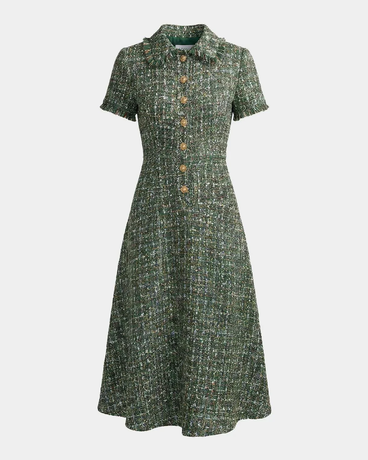 Fringed Boucle A-Line Midi Dress - 1