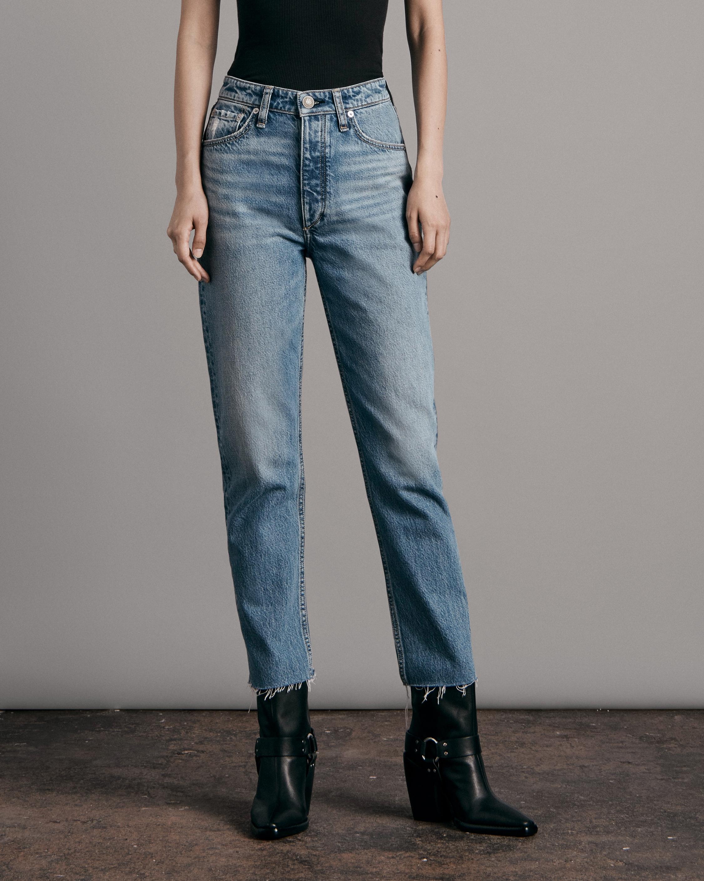 rag & bone Nina High-Rise Cigarette - Delavan Slim Fit Ankle Mid Indigo Jean  - WDD22F2896B4DE