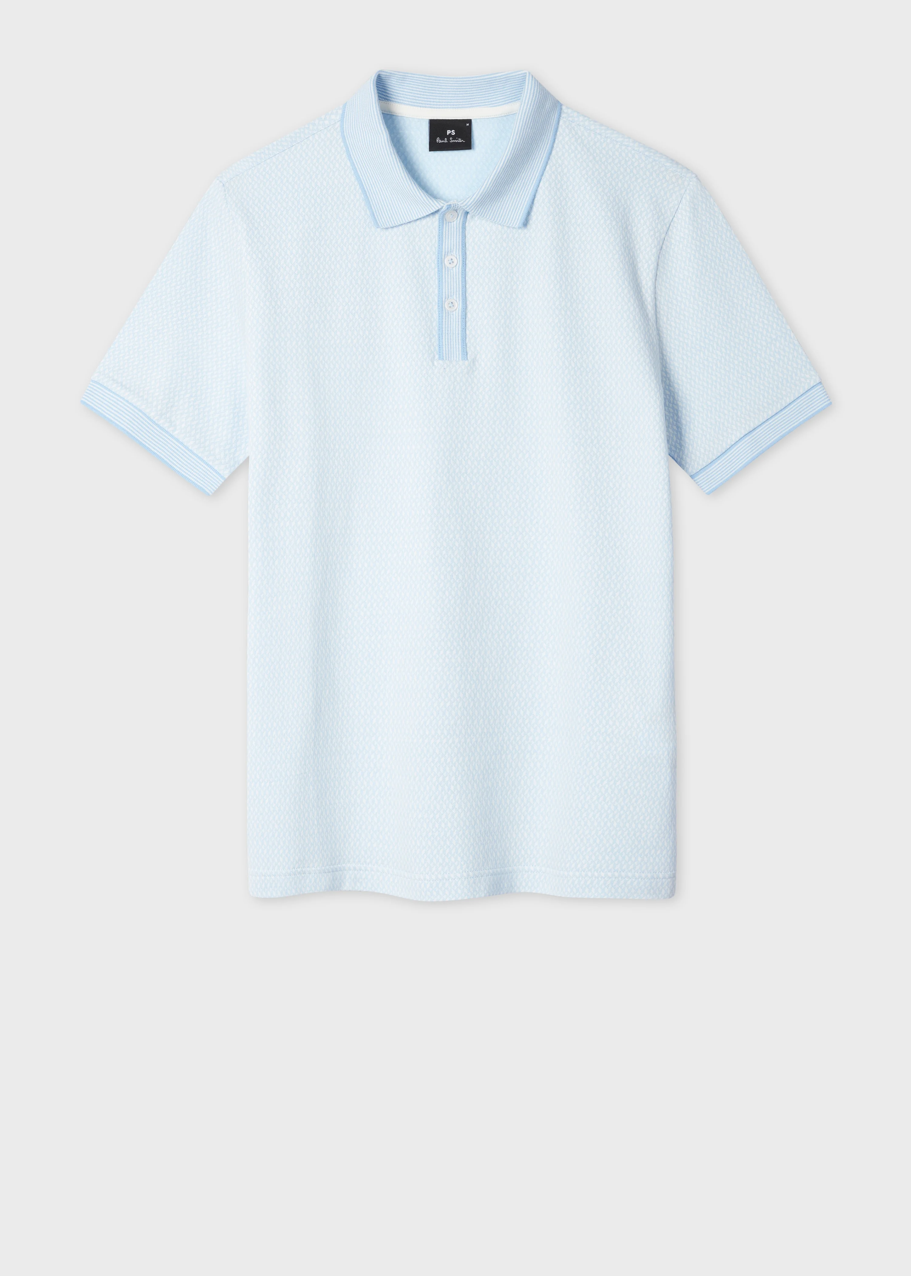 Light Blue Geo Mercerised Cotton Polo Shirt - 1