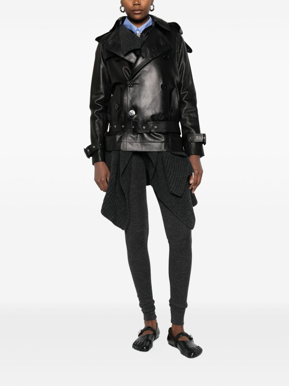 double-breasted leather jacket - 2