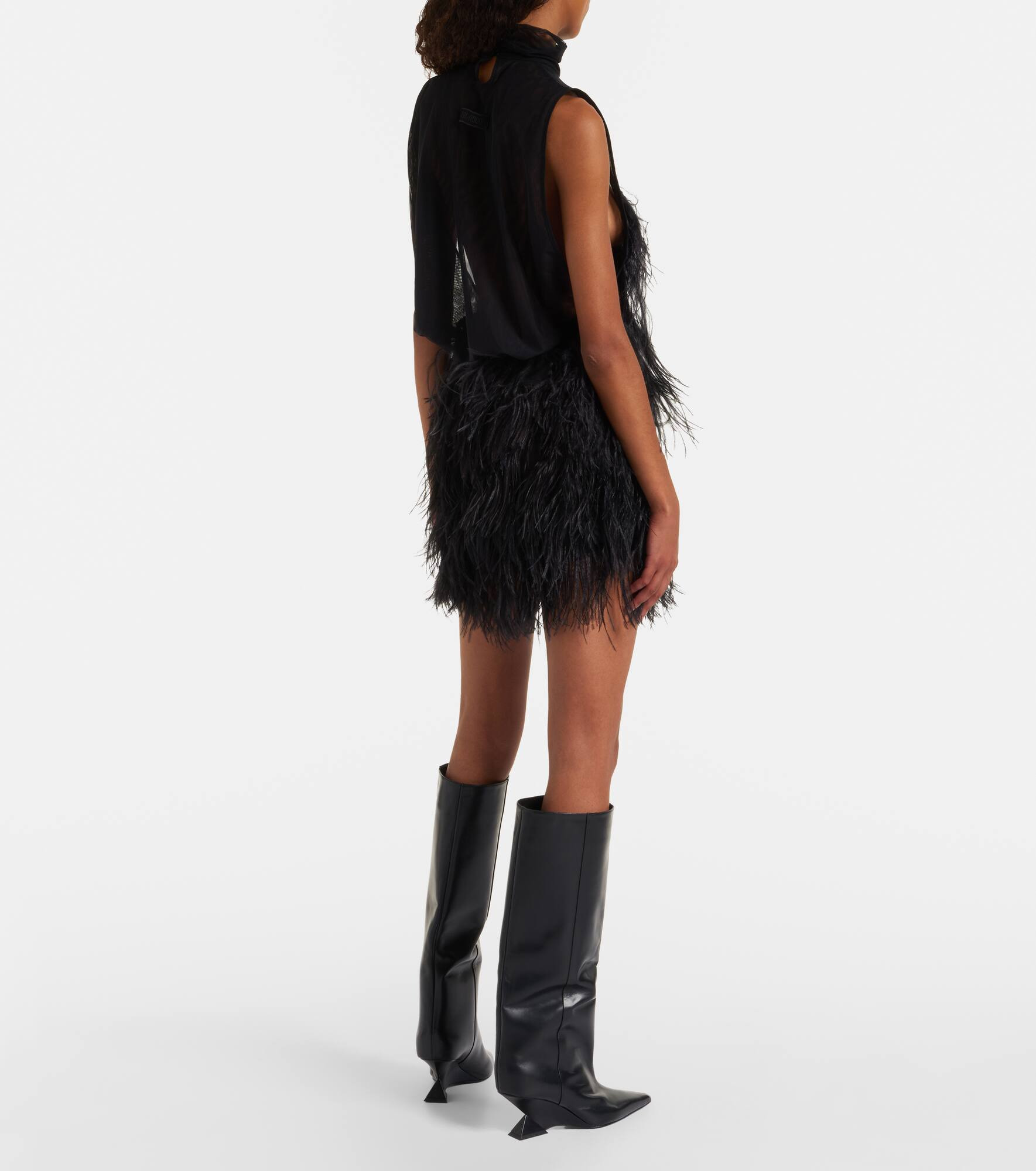 Feather-trimmed embroidered minidress - 3