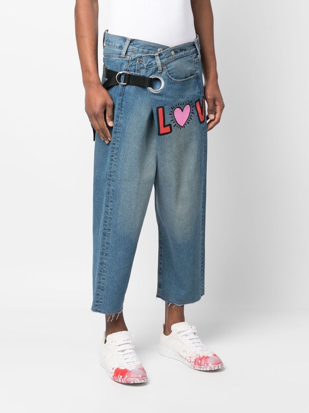 graphic-print cropped denim trousers - 3