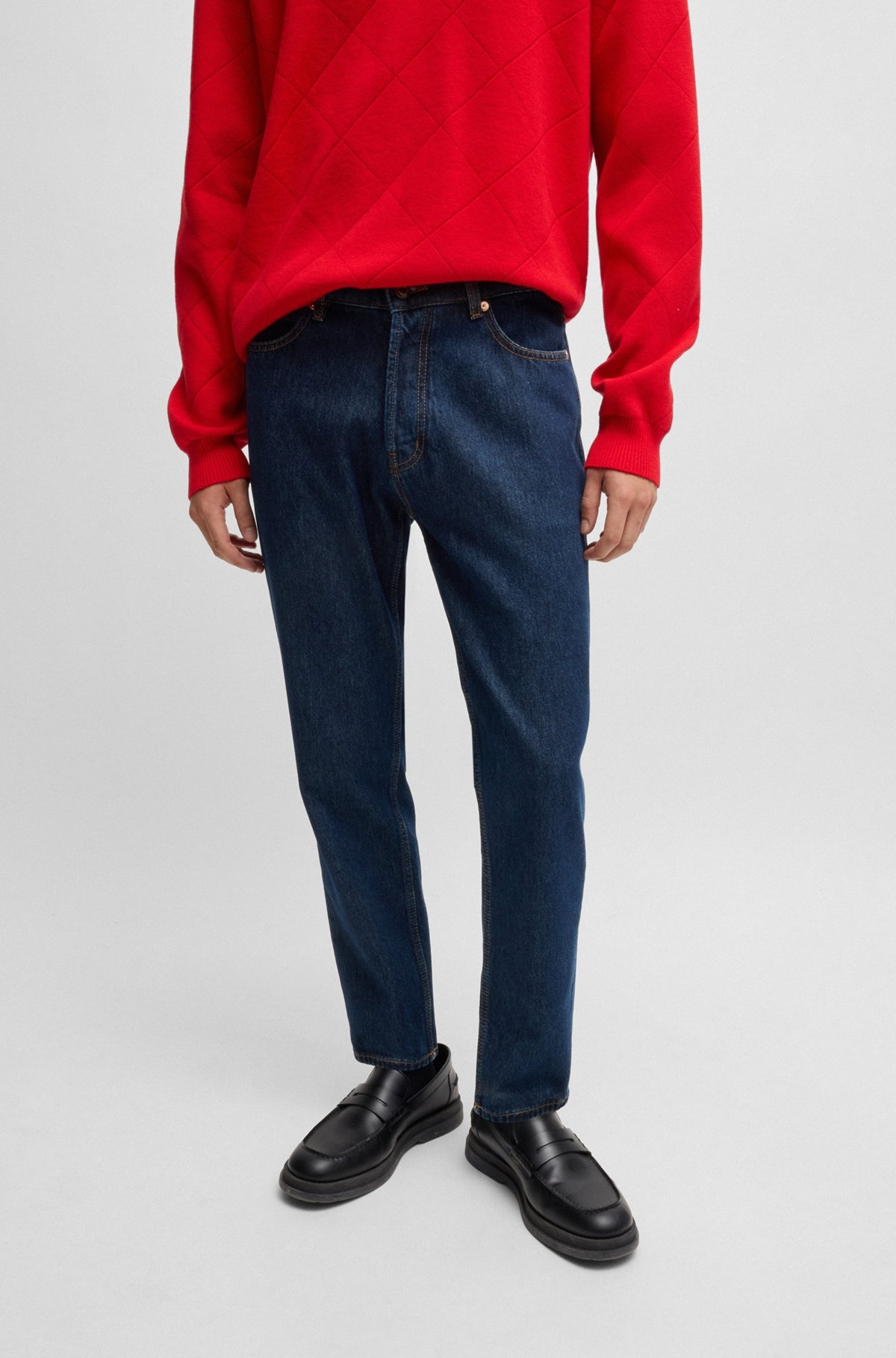 TAPERED-FIT JEANS IN DARK-BLUE DENIM - 2
