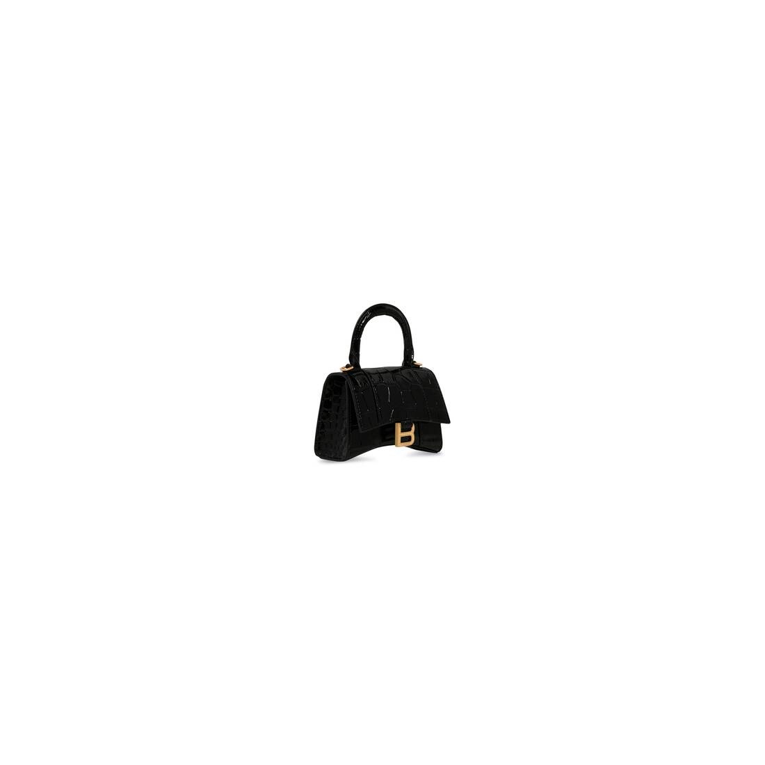 Women's Hourglass Mini Handbag With Chain Crocodile Embossed in Black - 3