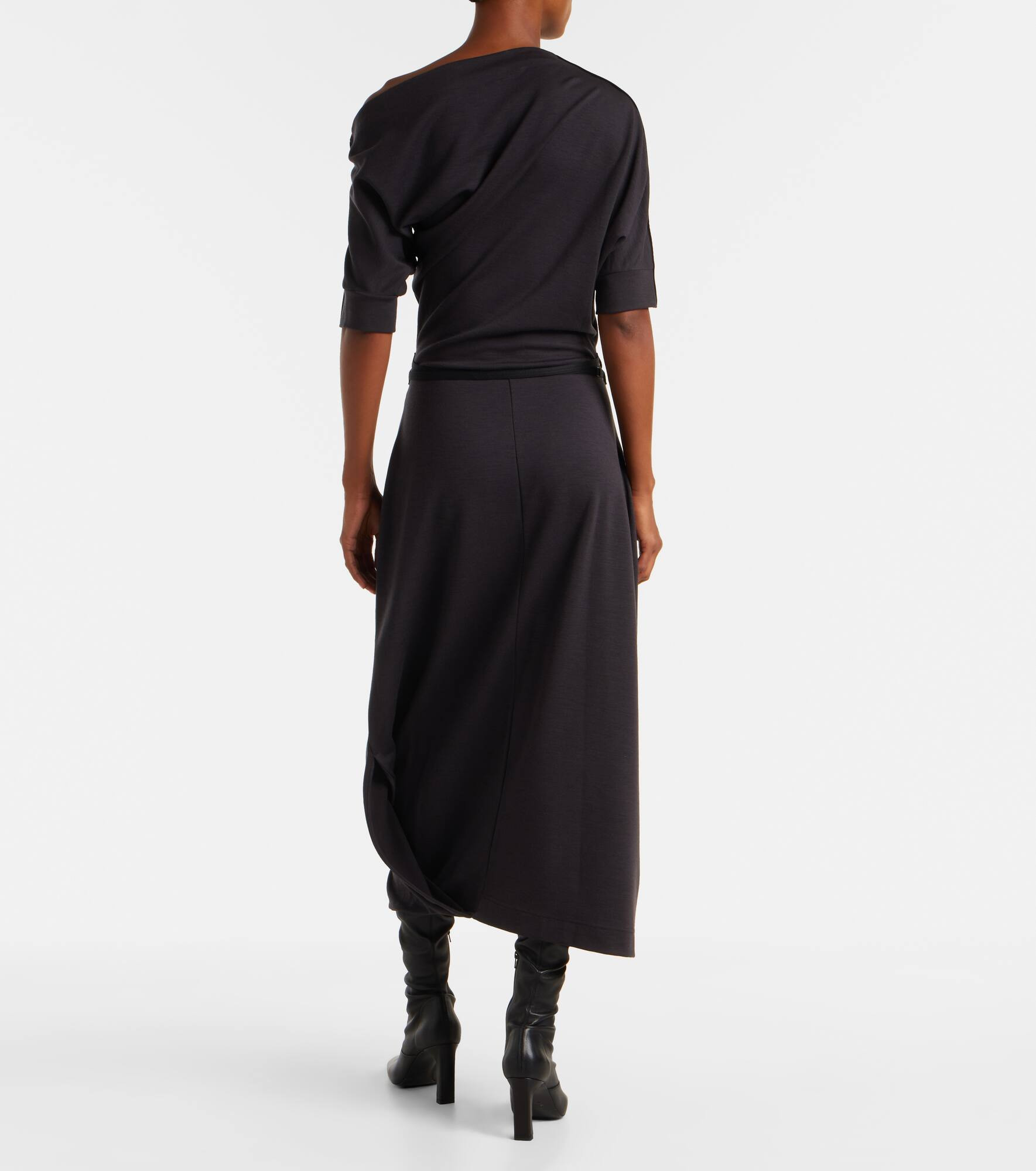 Belted asymmetric midi dress - 3