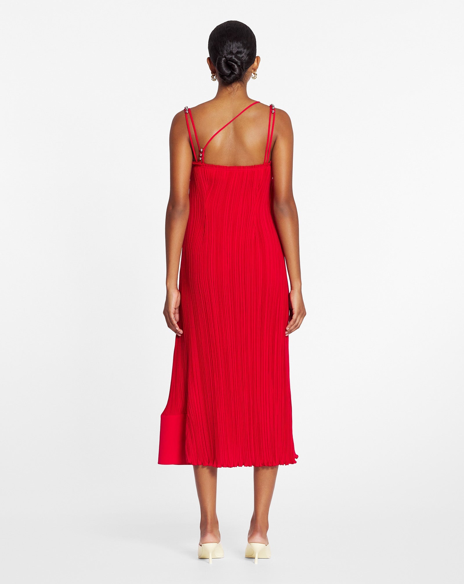 LONG PLEATED DRESS WITH STRAPS - 4