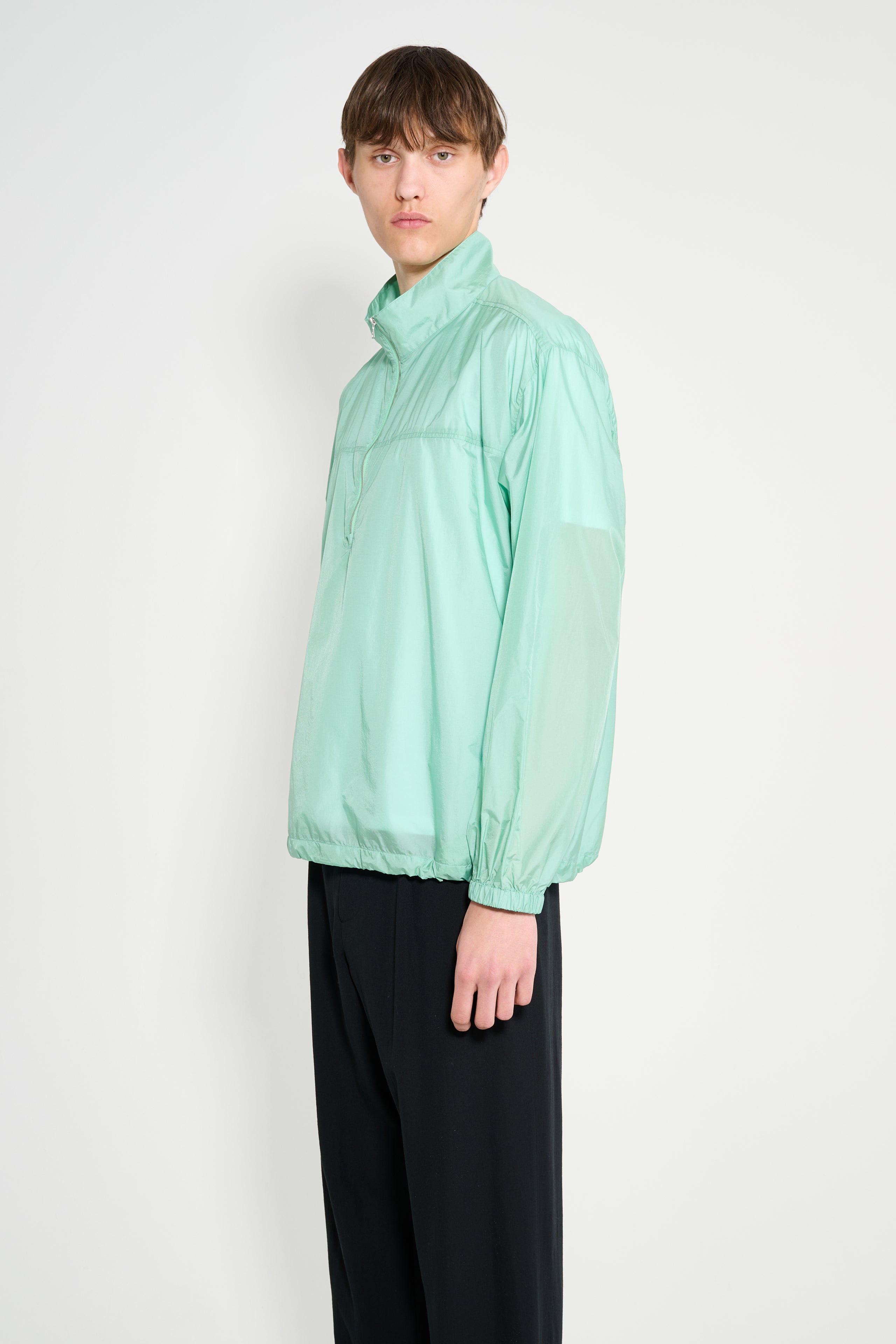 AURALEE LIGHT SHEER NYLON HALF ZIP P/O JADE GREEN - 2