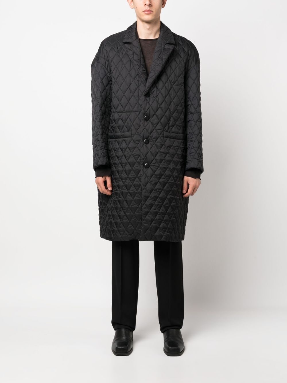 diamond-quilted single-breasted coat - 2