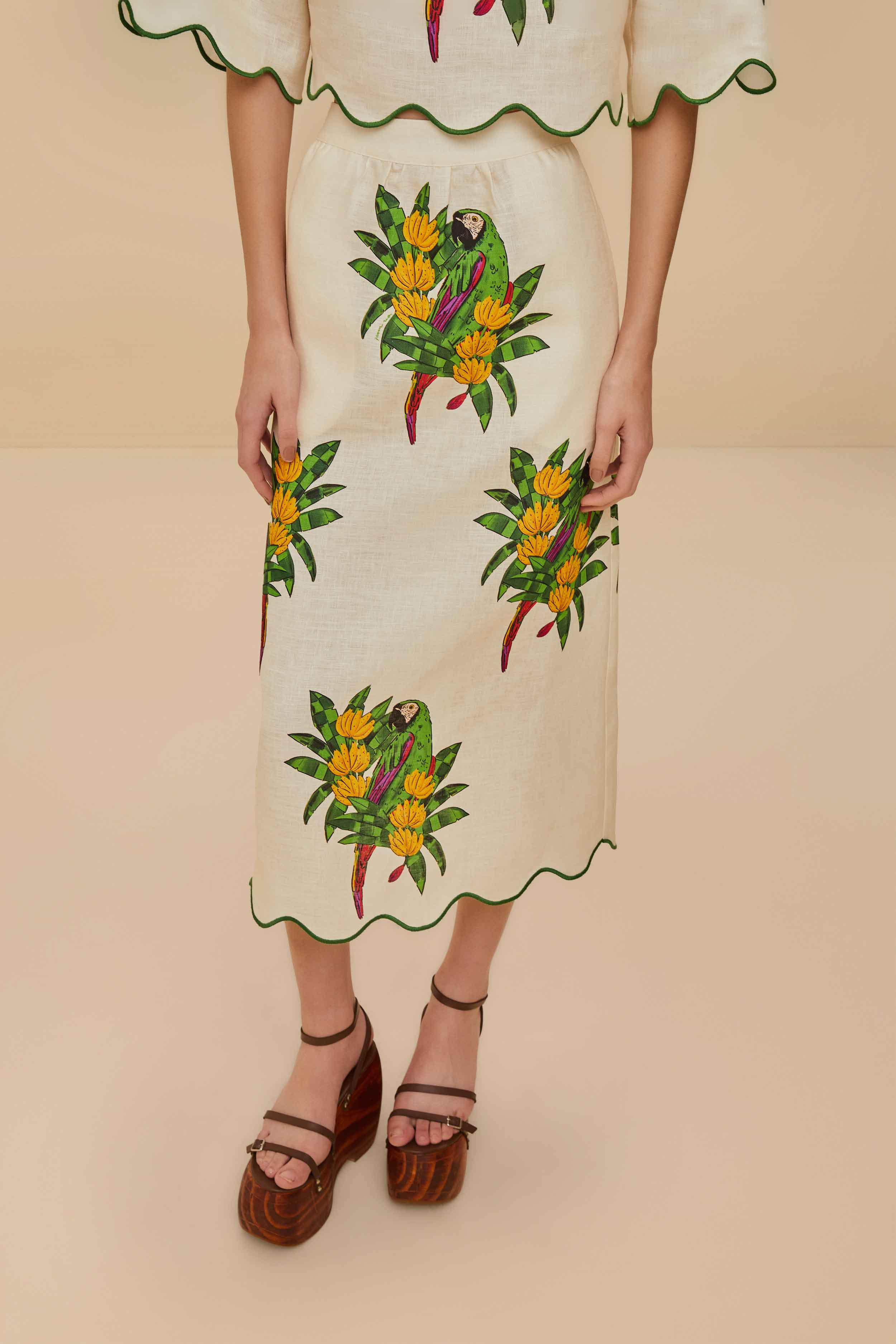 Off-White Maracana Bird Euroflax™ Premium Linen Midi Skirt - 2
