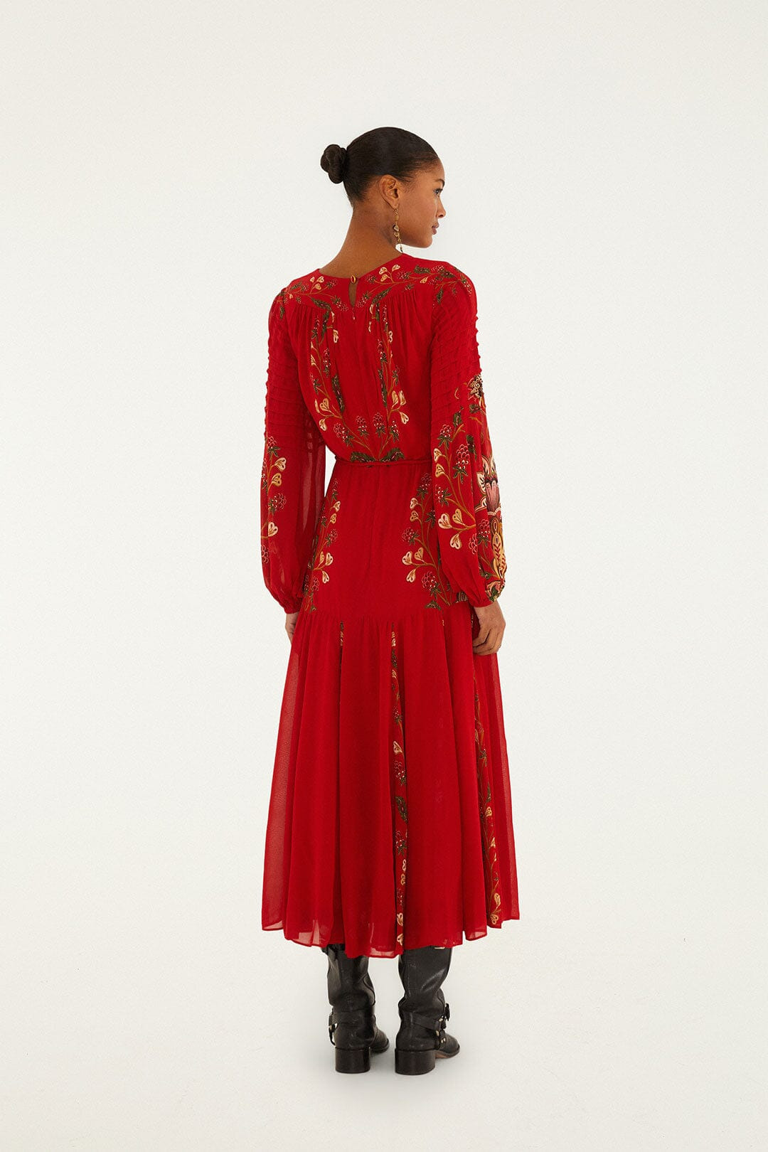 Red Berry Garden Long Sleeve Pleated Maxi Dress - 4