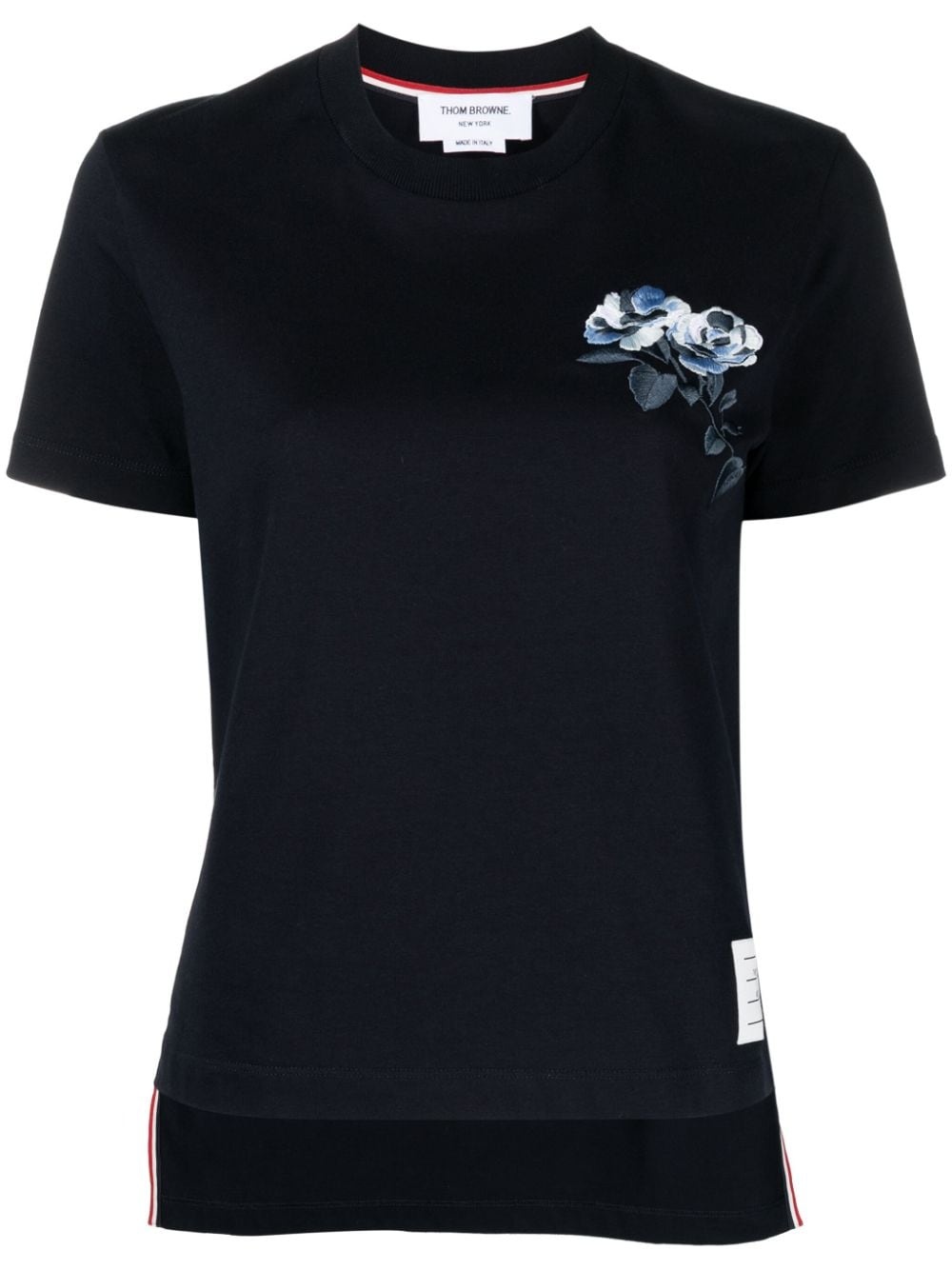 rose-embroidered cotton T-shirt - 1