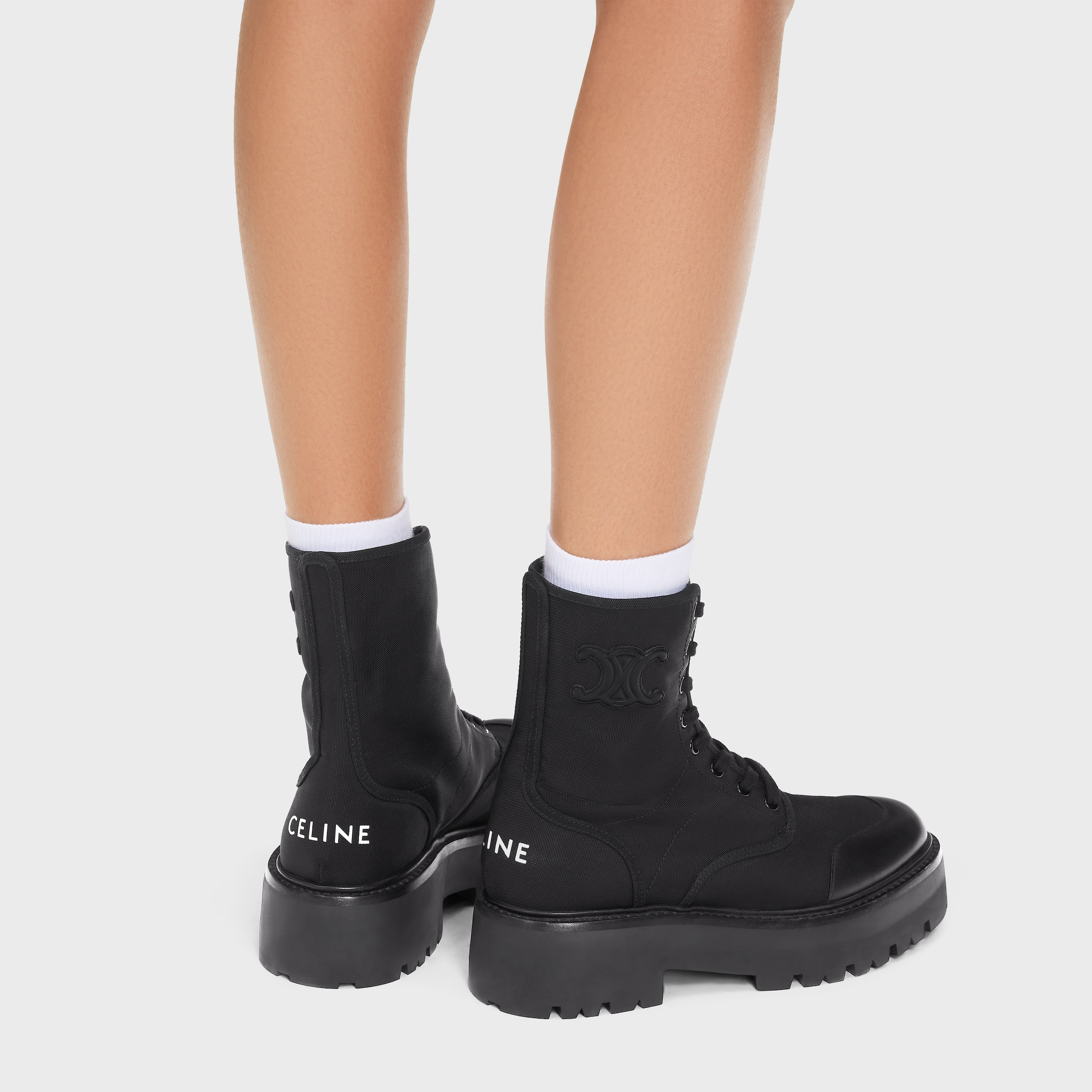 CELINE BULKY LACED UP BOOT in NYLON AND SHINY BULL - 2