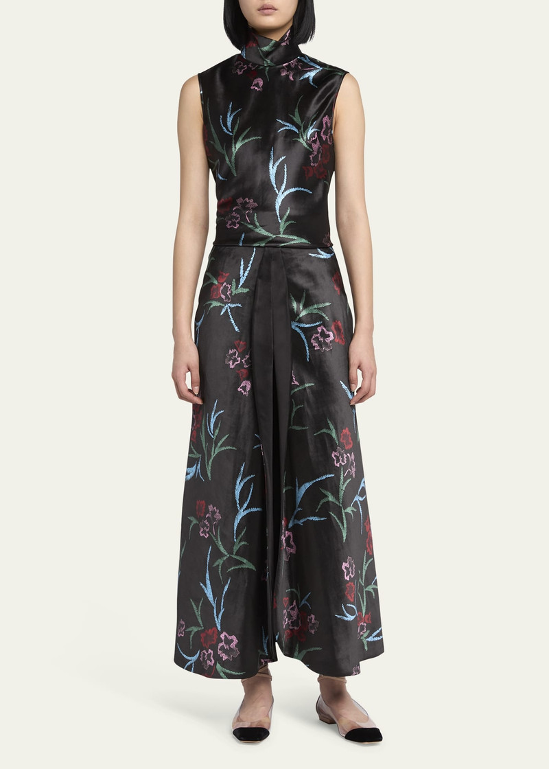 GIORGIO ARMANI Floral Printed Maxi Silk Skirt with Pleated Center Panel outlook