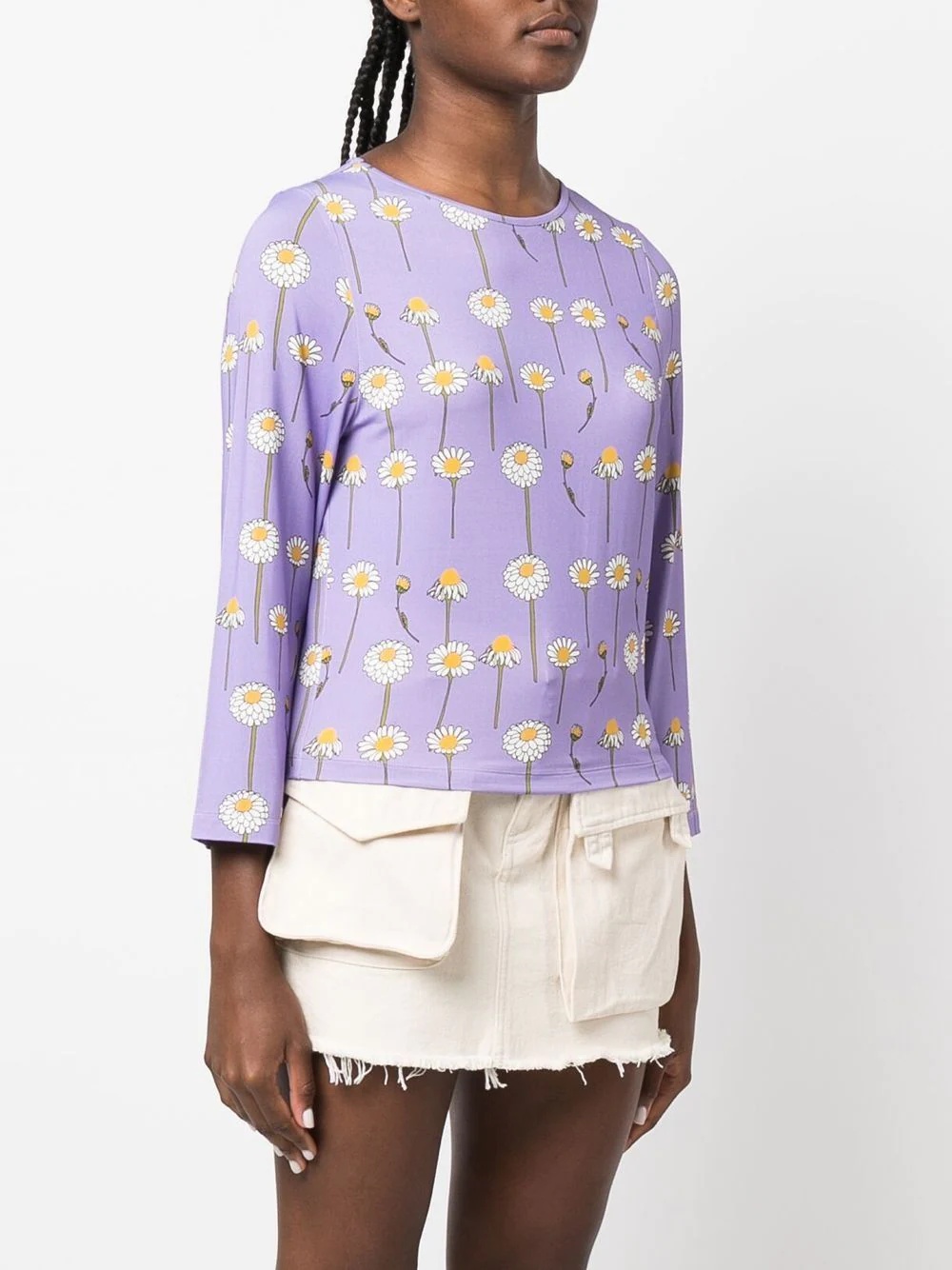 daisy-print round-neck T-shirt - 3