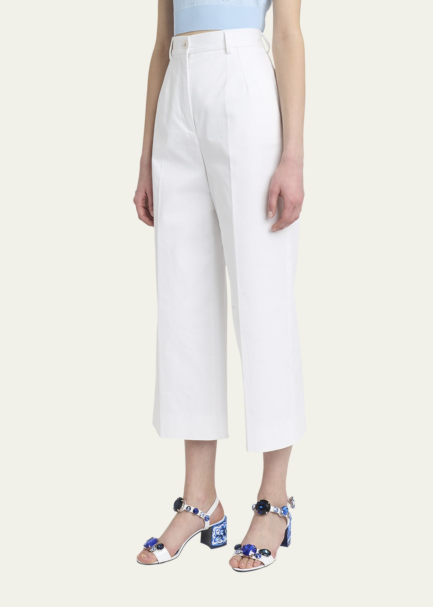 High-Rise Cotton Gabardine Wide-Leg Crop Pants - 4