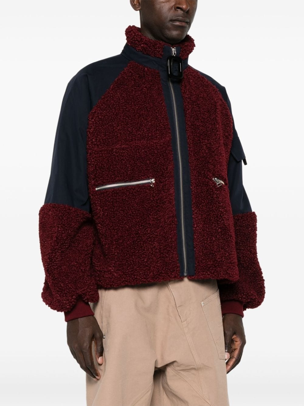 colour-block fleece bomber jacket - 3