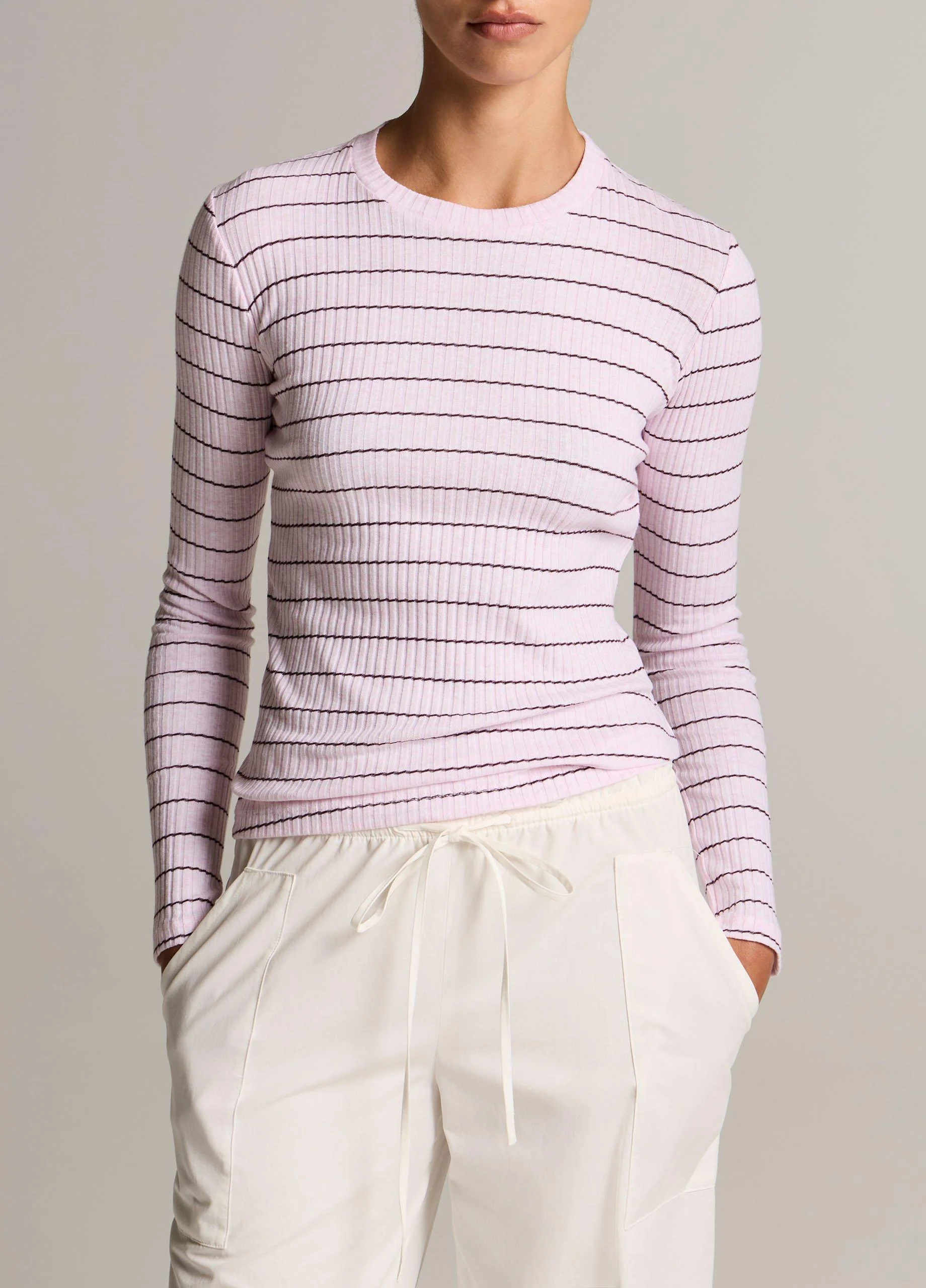 Striped Ribbed Cotton Long-Sleeve T-Shirt - 1